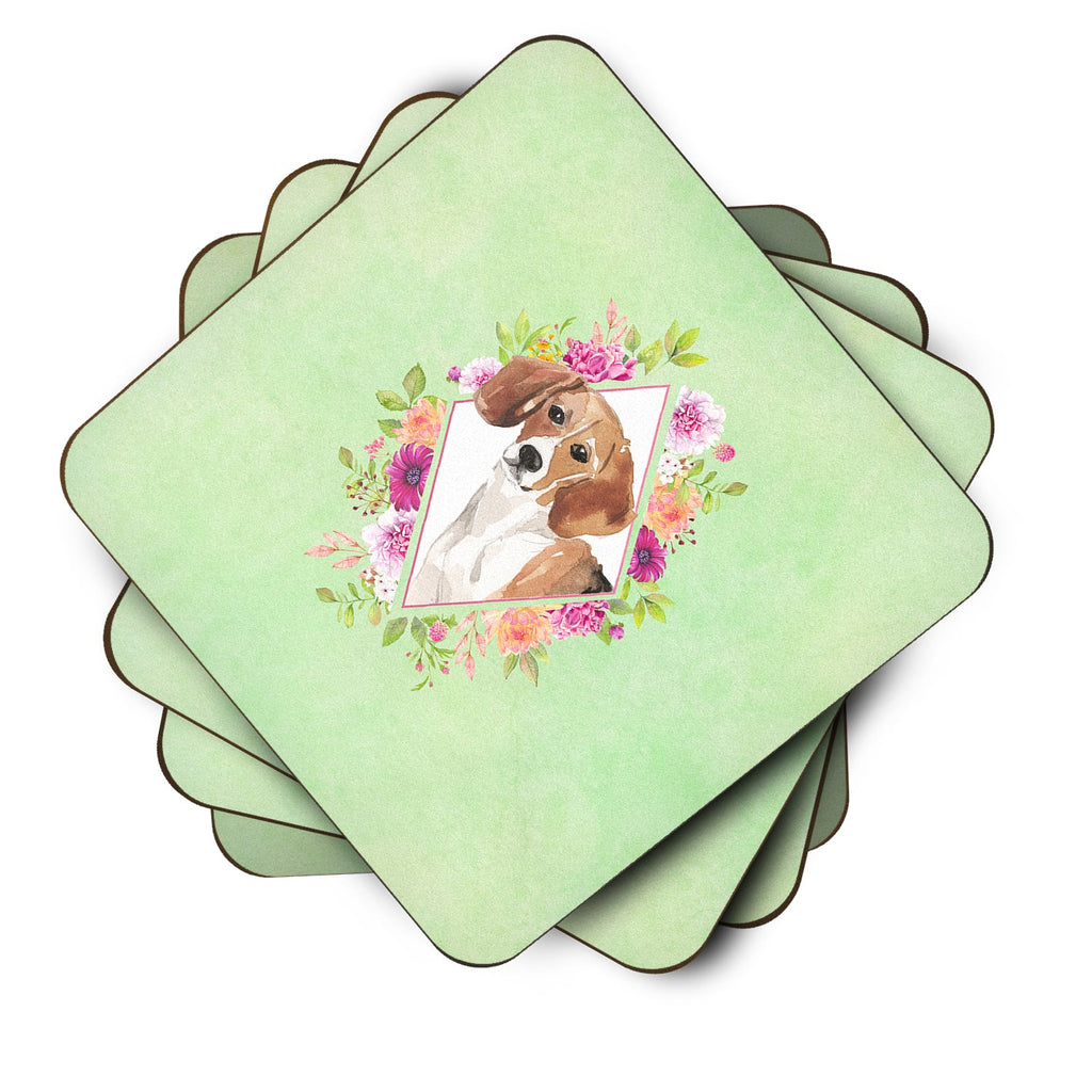 Beagle Green Flowers Foam Coasters Set of 4 Cup Coasters for Indoor Outdoor, Tabletop Protection, Anti Slip, Mouse pad Material