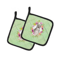 Blue Pit Bull Terrier Green Flowers Pot Holder Set of 2 Heat Resistant Quilted Hot Pads 7.5 x 7.5 Inch, Insulated Kitchen Trivets for Cooking & Baking