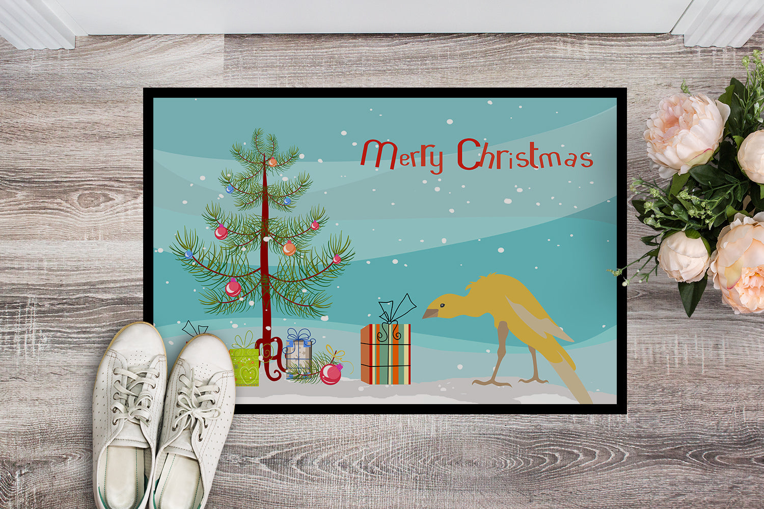Belgian Hunchback Canary Merry Christmas Doormat Indoor Outdoor 24H X 36W Front Door Mat Rugs for Entryway, Non Slip Washable Low Pile,