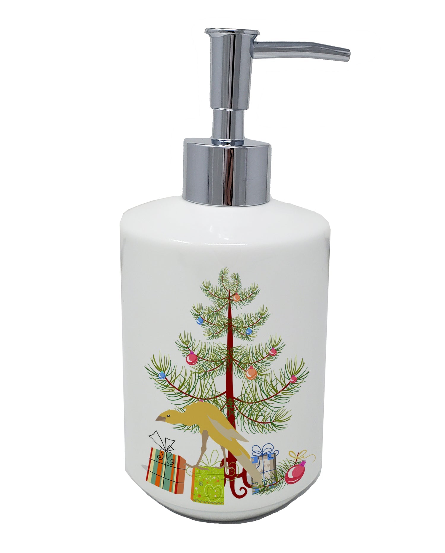 Belgian Hunchback Canary Merry Christmas Ceramic Soap Dispenser , Empty Refillable Hand Soap Pump Bottle for Bathroom Kitchen