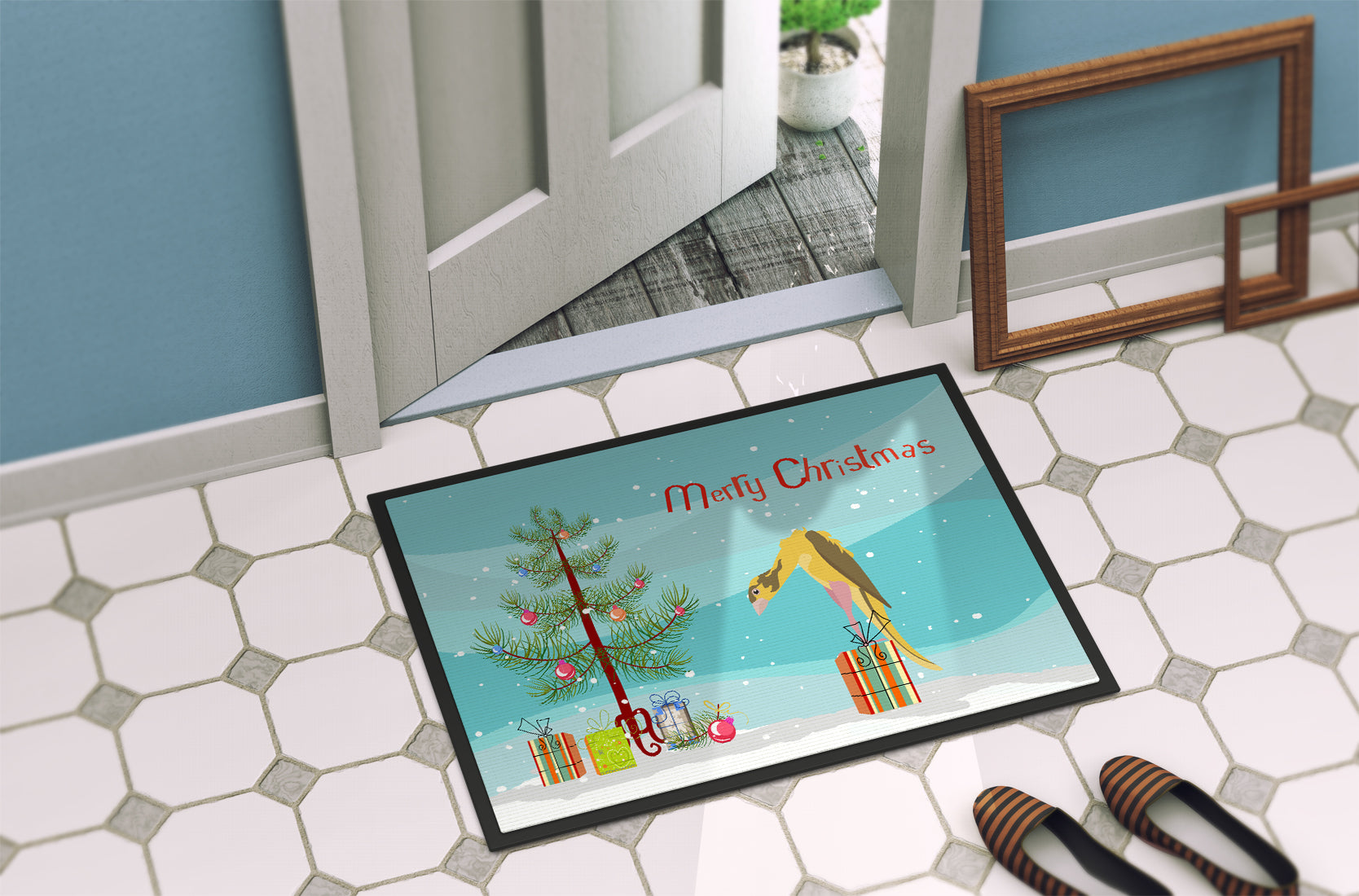 Jibso Canary Merry Christmas Doormat Indoor Outdoor 24H X 36W Front Door Mat Rugs for Entryway, Non Slip Washable Low Pile,
