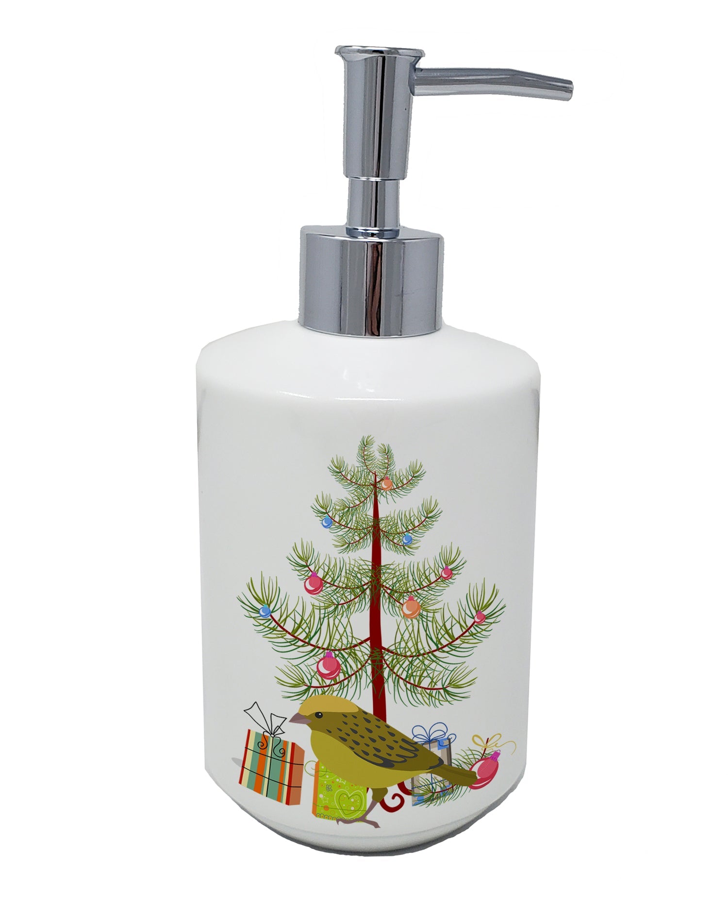 Lizard Canary Merry Christmas Ceramic Soap Dispenser , Empty Refillable Hand Soap Pump Bottle for Bathroom Kitchen