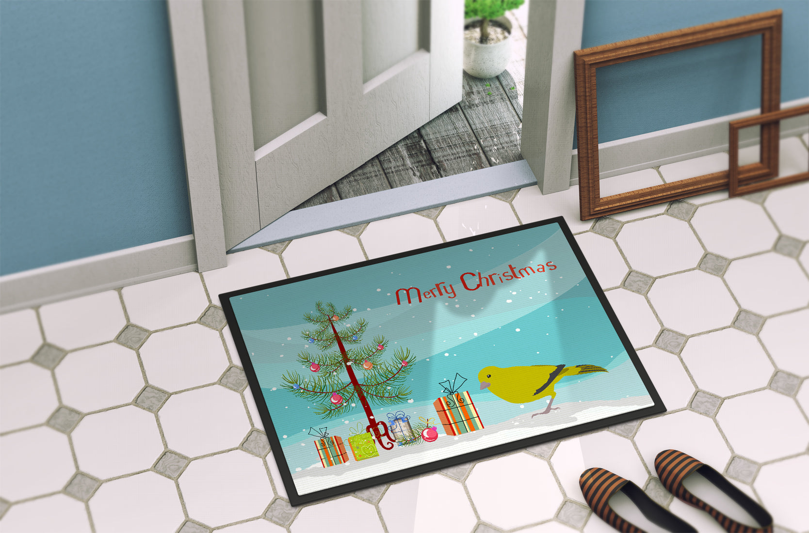 London Canary Merry Christmas Doormat Indoor Outdoor 18H X 27W Front Door Mat Rugs for Entryway, Non Slip Washable