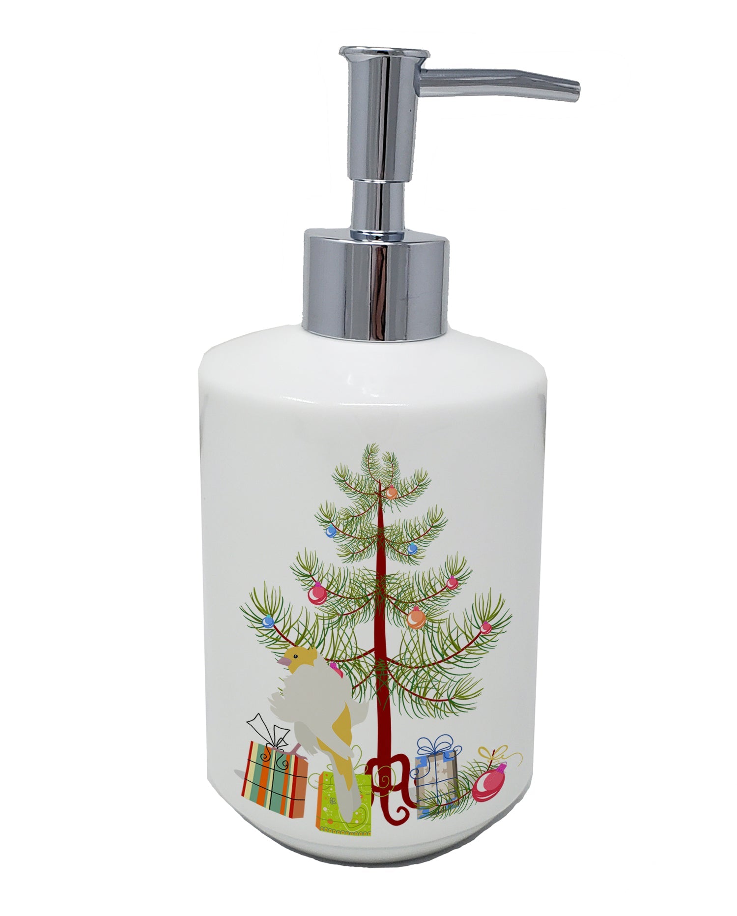 Parisian Trumpeter Canary Merry Christmas Ceramic Soap Dispenser , Empty Refillable Hand Soap Pump Bottle for Bathroom Kitchen