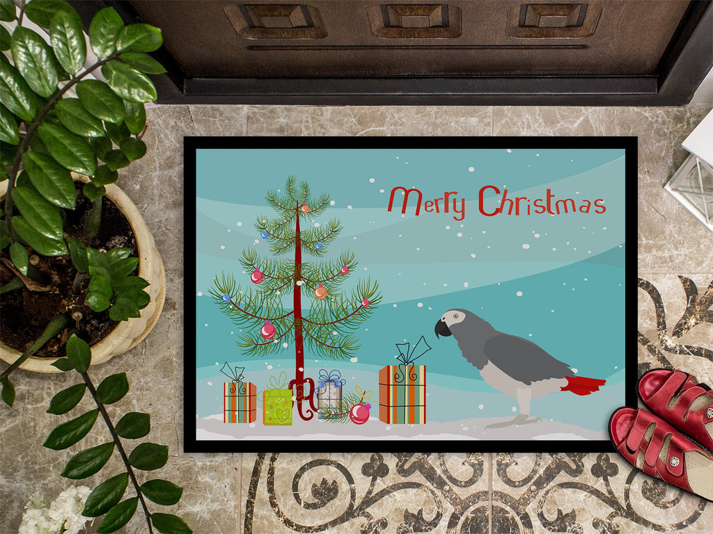 African Grey Parrot Merry Christmas Doormat Indoor Outdoor 24H X 36W Front Door Mat Rugs for Entryway, Non Slip Washable Low Pile,