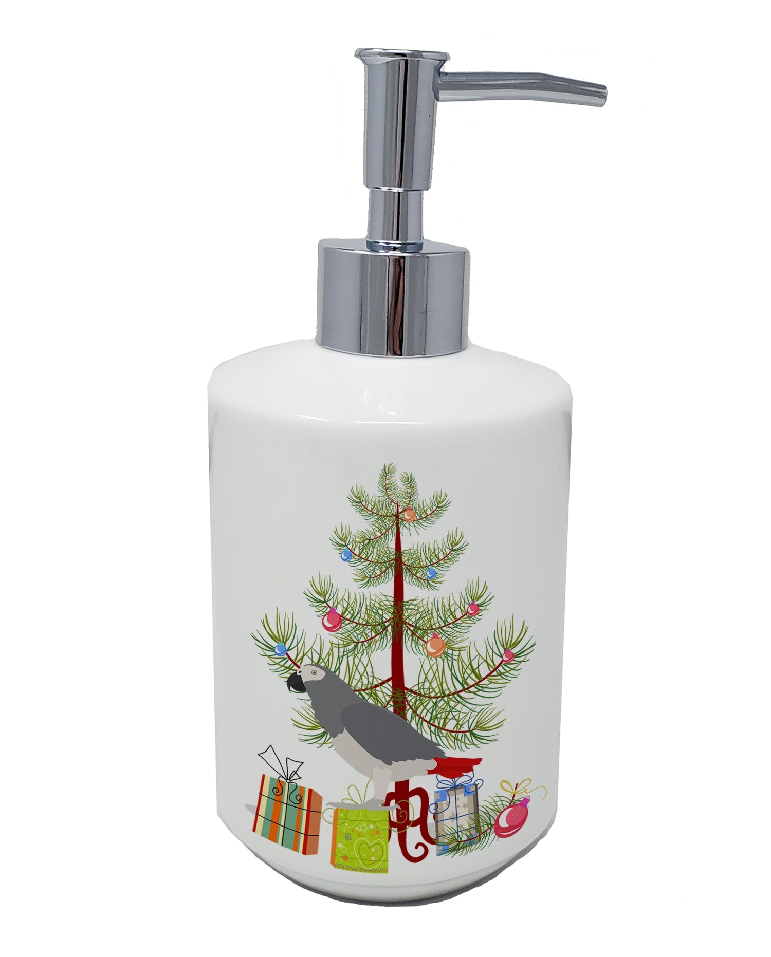 African Grey Parrot Merry Christmas Ceramic Soap Dispenser , Empty Refillable Hand Soap Pump Bottle for Bathroom Kitchen