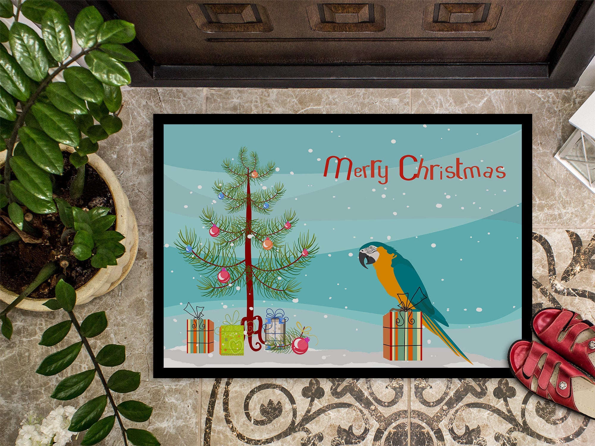 Macaw Merry Christmas Doormat Indoor Outdoor 18H X 27W Front Door Mat Rugs for Entryway, Non Slip Washable