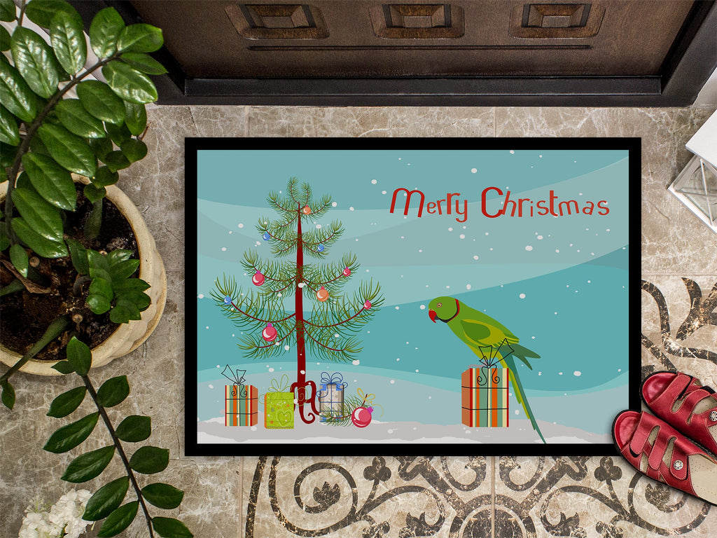 Ring-Necked Parakeet Merry Christmas Doormat Indoor Outdoor 24H X 36W Front Door Mat Rugs for Entryway, Non Slip Washable Low Pile,