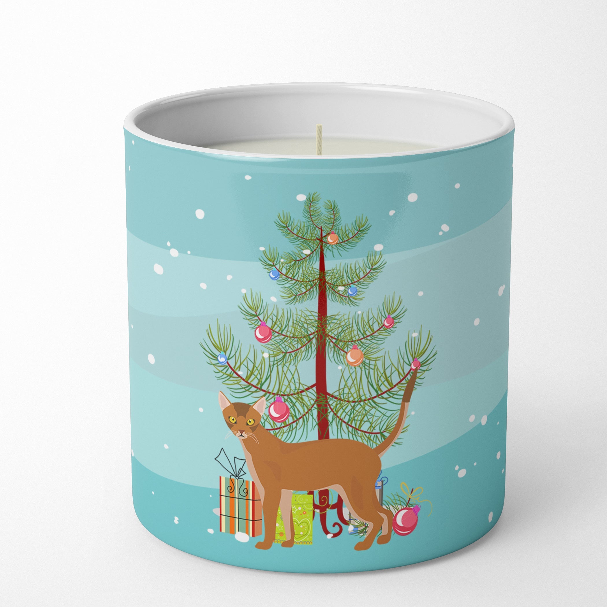 Red Abyssinian Cat Christmas Decorative Soy Candle Nature Soy Wax Essential Oil Home Decor Ideal for Bedroom Kitchen Bath Office Gift, 10 oz