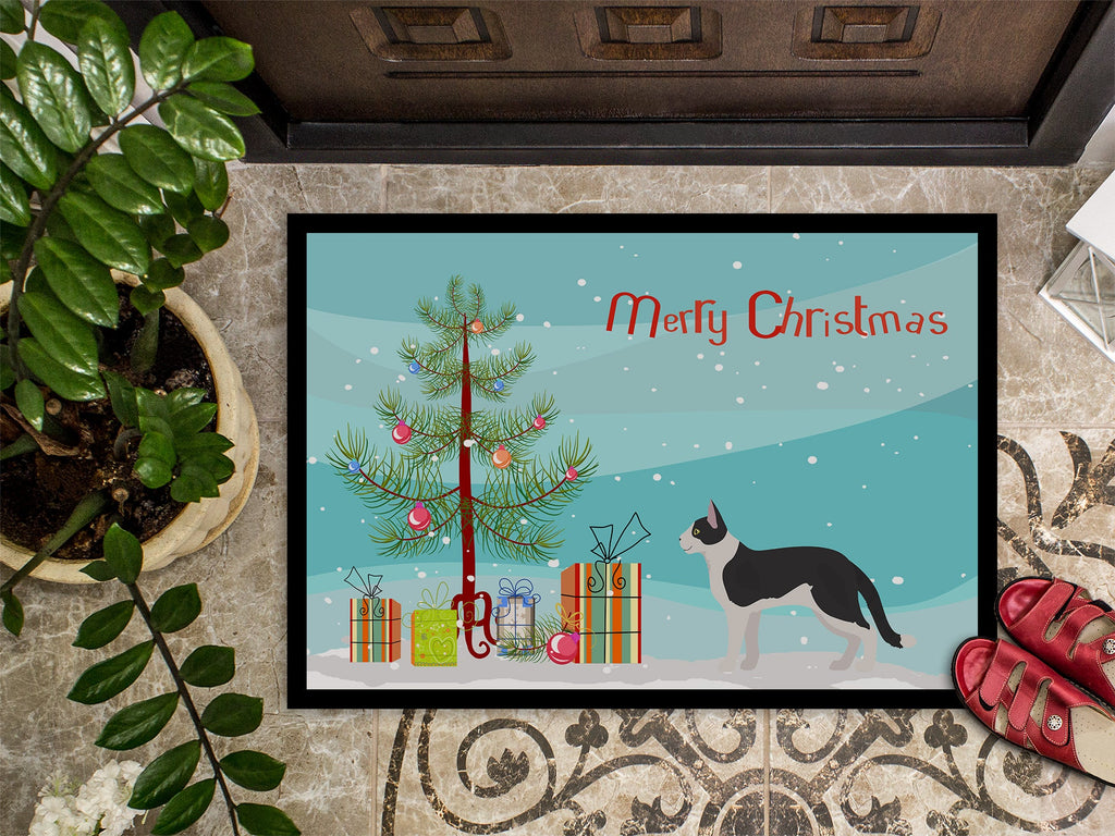 Bicolour Aegean Cat Christmas Doormat Indoor Outdoor 18H X 27W Front Door Mat Rugs for Entryway, Non Slip Washable