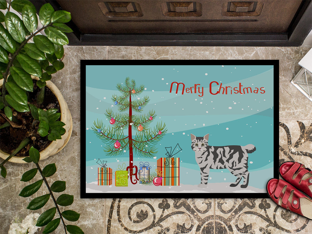 American Bobtail Cat Christmas Doormat Indoor Outdoor 24H X 36W Front Door Mat Rugs for Entryway, Non Slip Washable Low Pile,