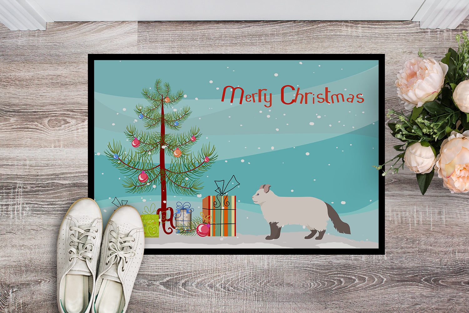 American Curl Cat Christmas Doormat Indoor Outdoor 24H X 36W Front Door Mat Rugs for Entryway, Non Slip Washable Low Pile,