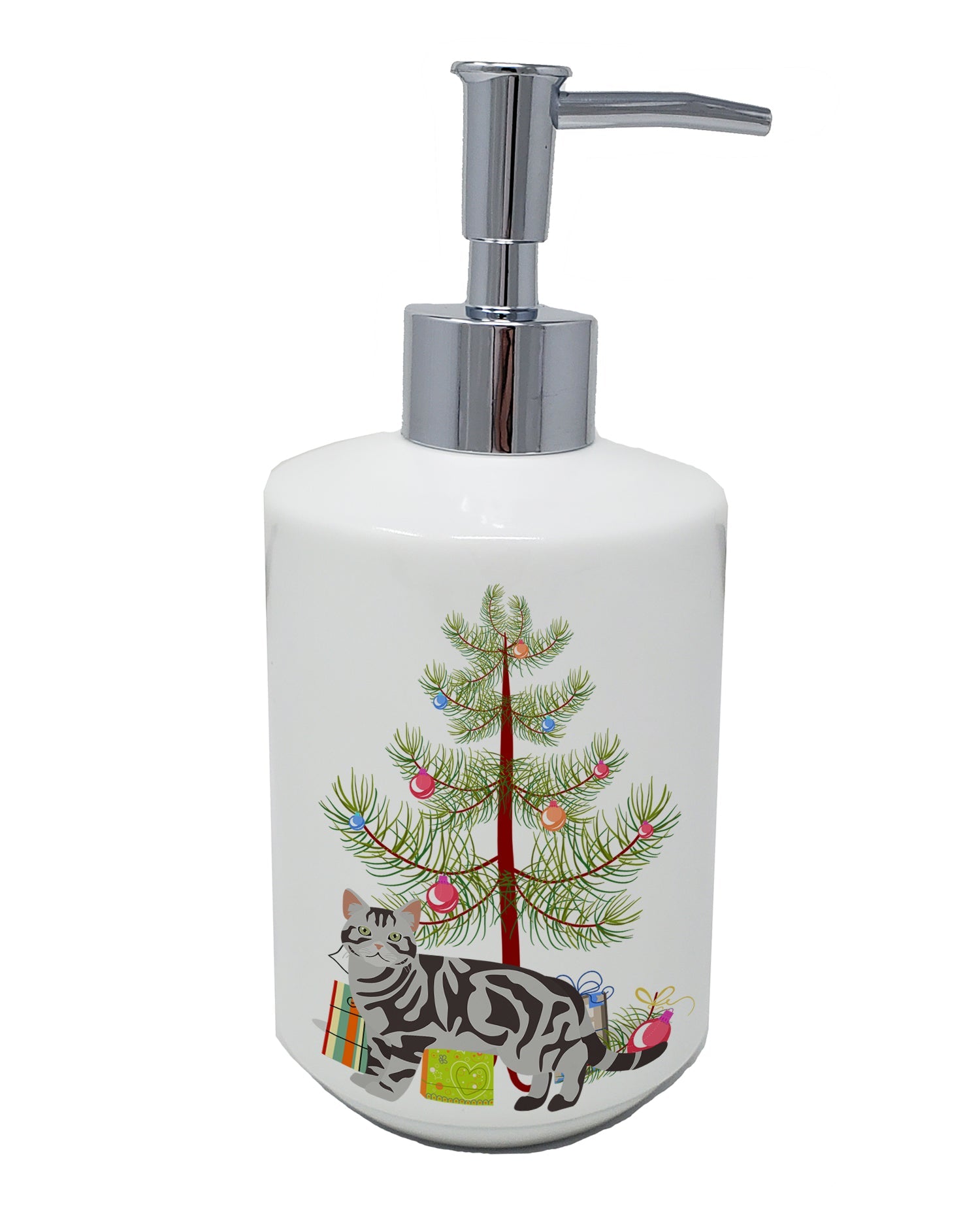 American Shorthair Cat Christmas Ceramic Soap Dispenser , Empty Refillable Hand Soap Pump Bottle for Bathroom Kitchen