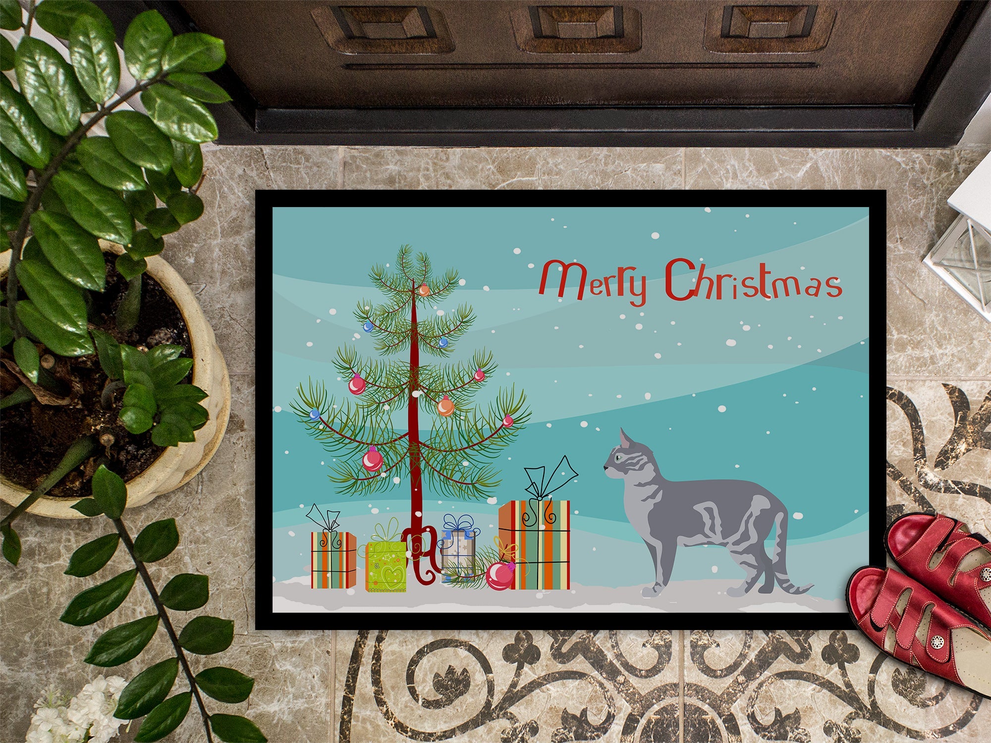 Australian Mist Cat Christmas Doormat Indoor Outdoor 24H X 36W Front Door Mat Rugs for Entryway, Non Slip Washable Low Pile,