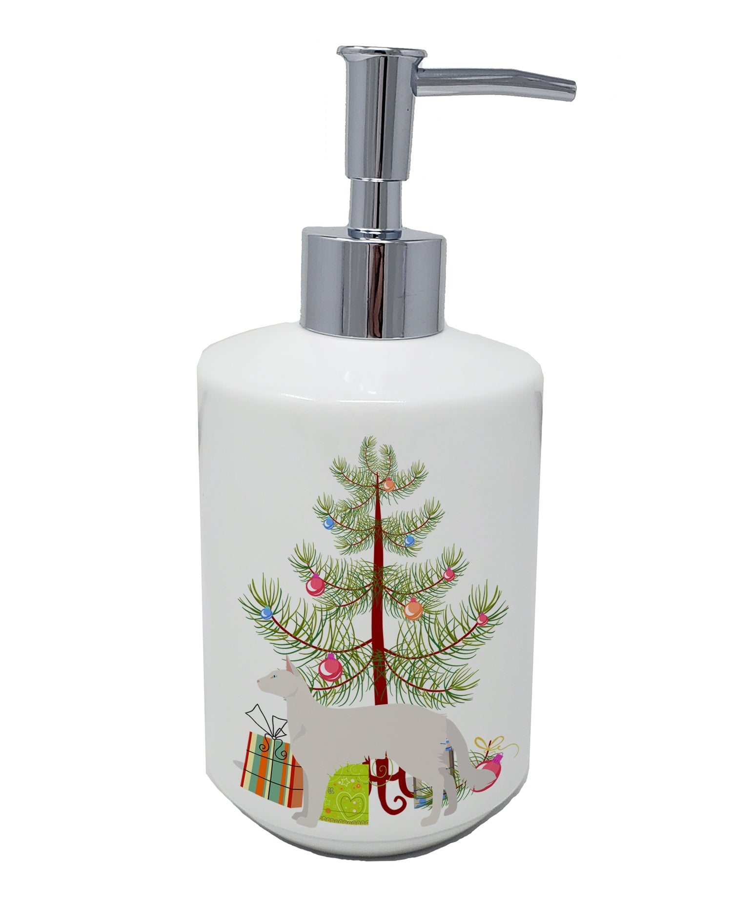 Balinese Cat Christmas Ceramic Soap Dispenser , Empty Refillable Hand Soap Pump Bottle for Bathroom Kitchen