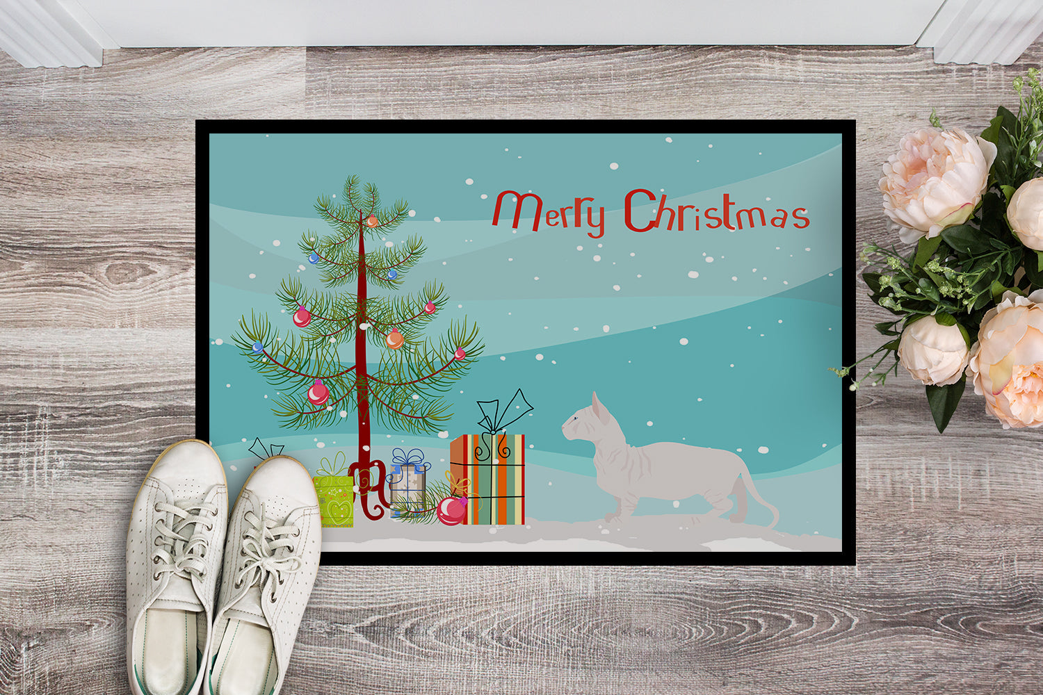 Bambino Cat Christmas Doormat Indoor Outdoor 24H X 36W Front Door Mat Rugs for Entryway, Non Slip Washable Low Pile,