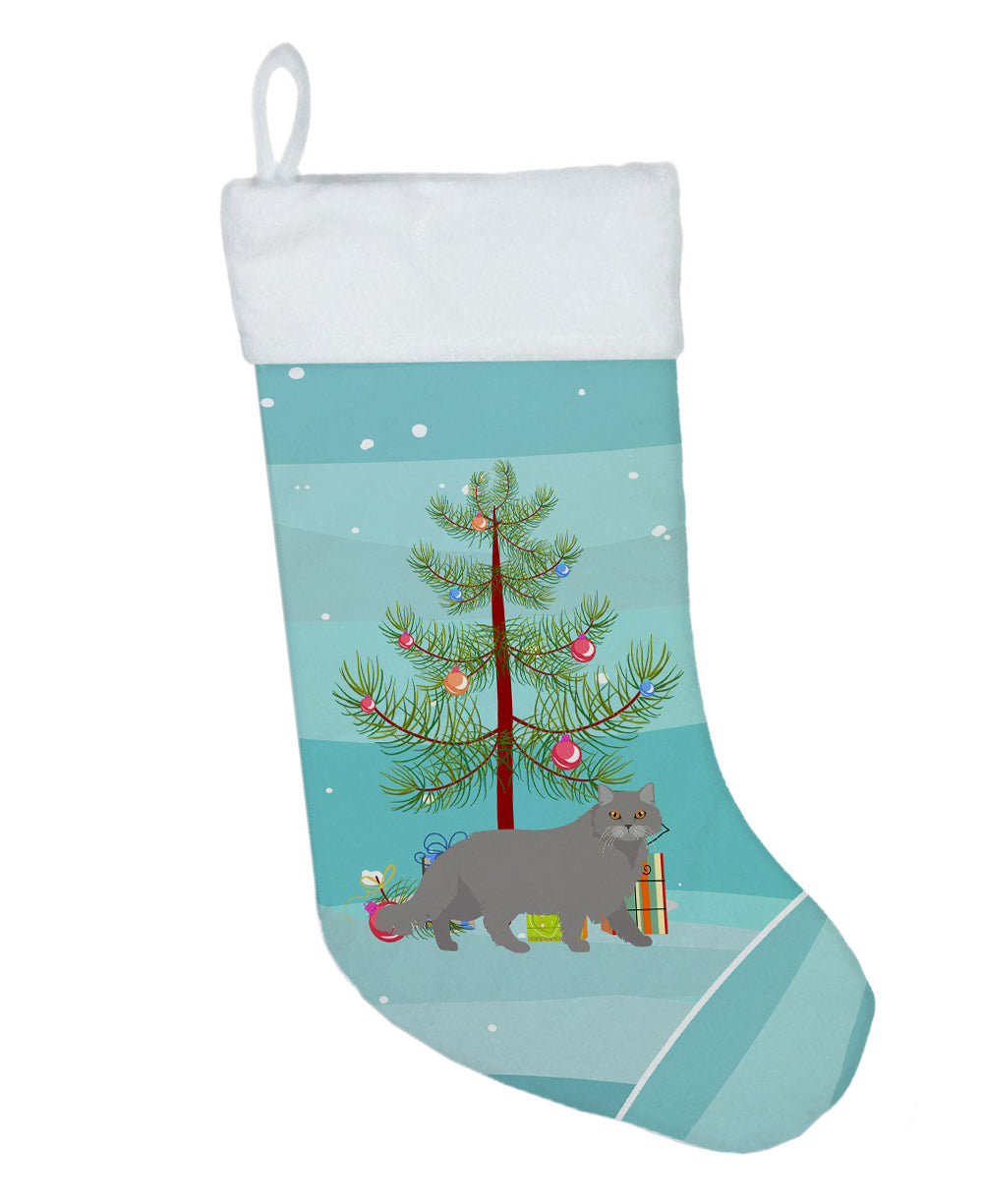 British Longhair Cat Christmas Holiday Stocking Double-Sided Print, Polyester Suede,11x18, Made in USA