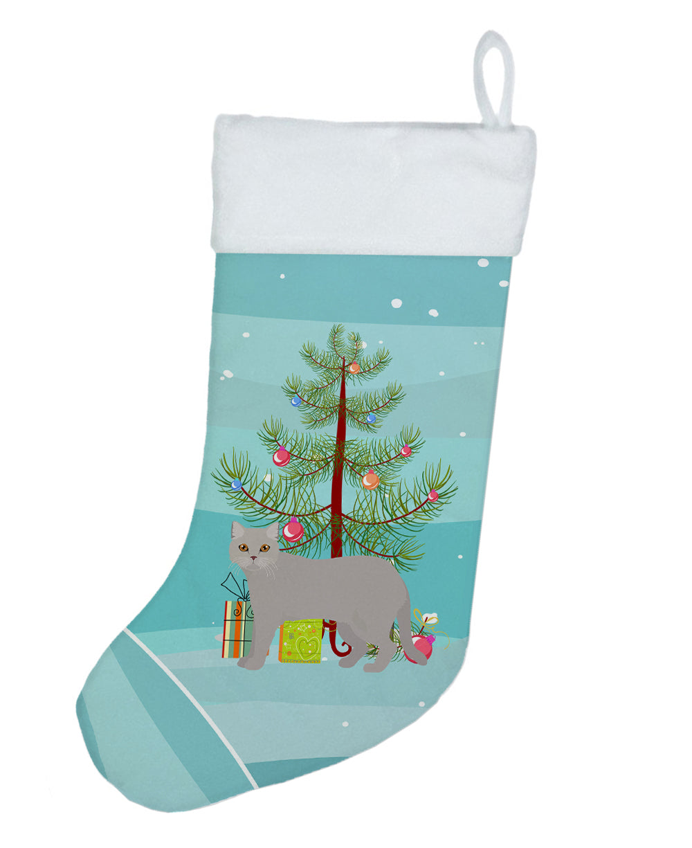 British Semi Longhair Cat Christmas Holiday Stocking Double-Sided Print, Polyester Suede,11x18, Made in USA