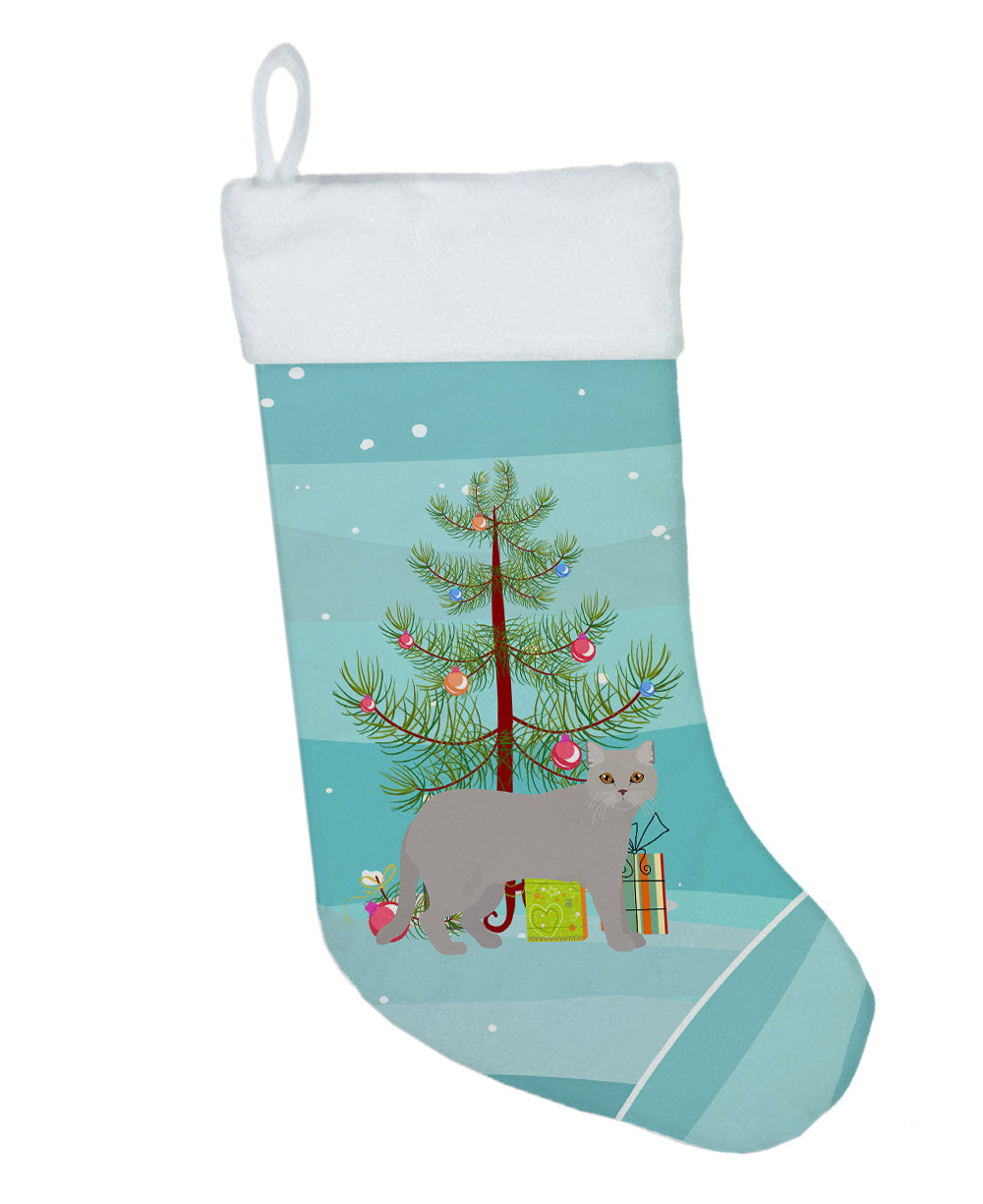 British Semi Longhair Cat Christmas Holiday Stocking Double-Sided Print, Polyester Suede,11x18, Made in USA