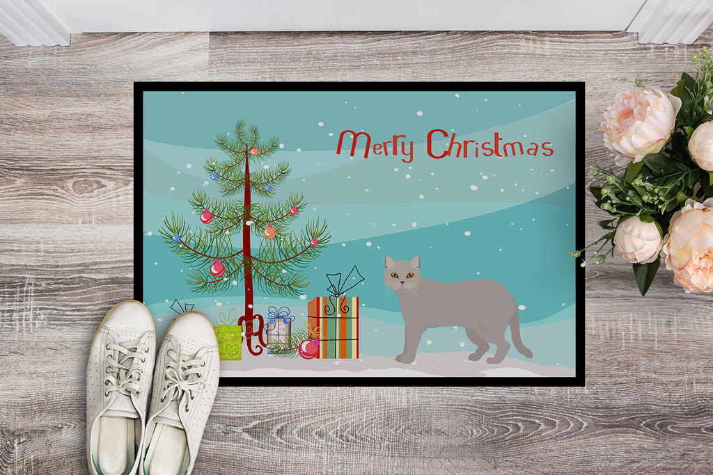 British Semi Longhair Cat Christmas Doormat Indoor Outdoor 24H X 36W Front Door Mat Rugs for Entryway, Non Slip Washable Low Pile,