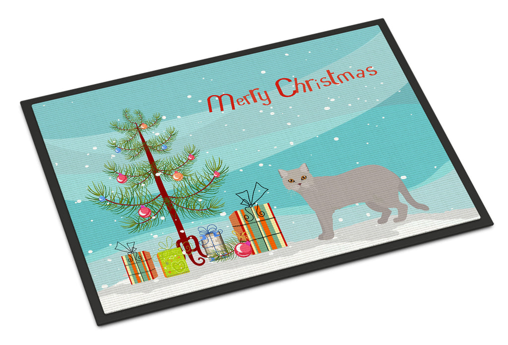 British Semi Longhair Cat Christmas Doormat Indoor Outdoor 18H X 27W Front Door Mat Rugs for Entryway, Non Slip Washable