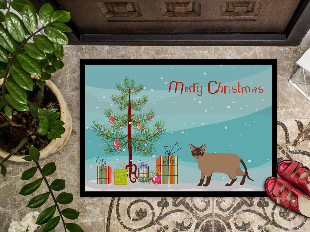 Burmese Cat Christmas Doormat Indoor Outdoor 18H X 27W Front Door Mat Rugs for Entryway, Non Slip Washable