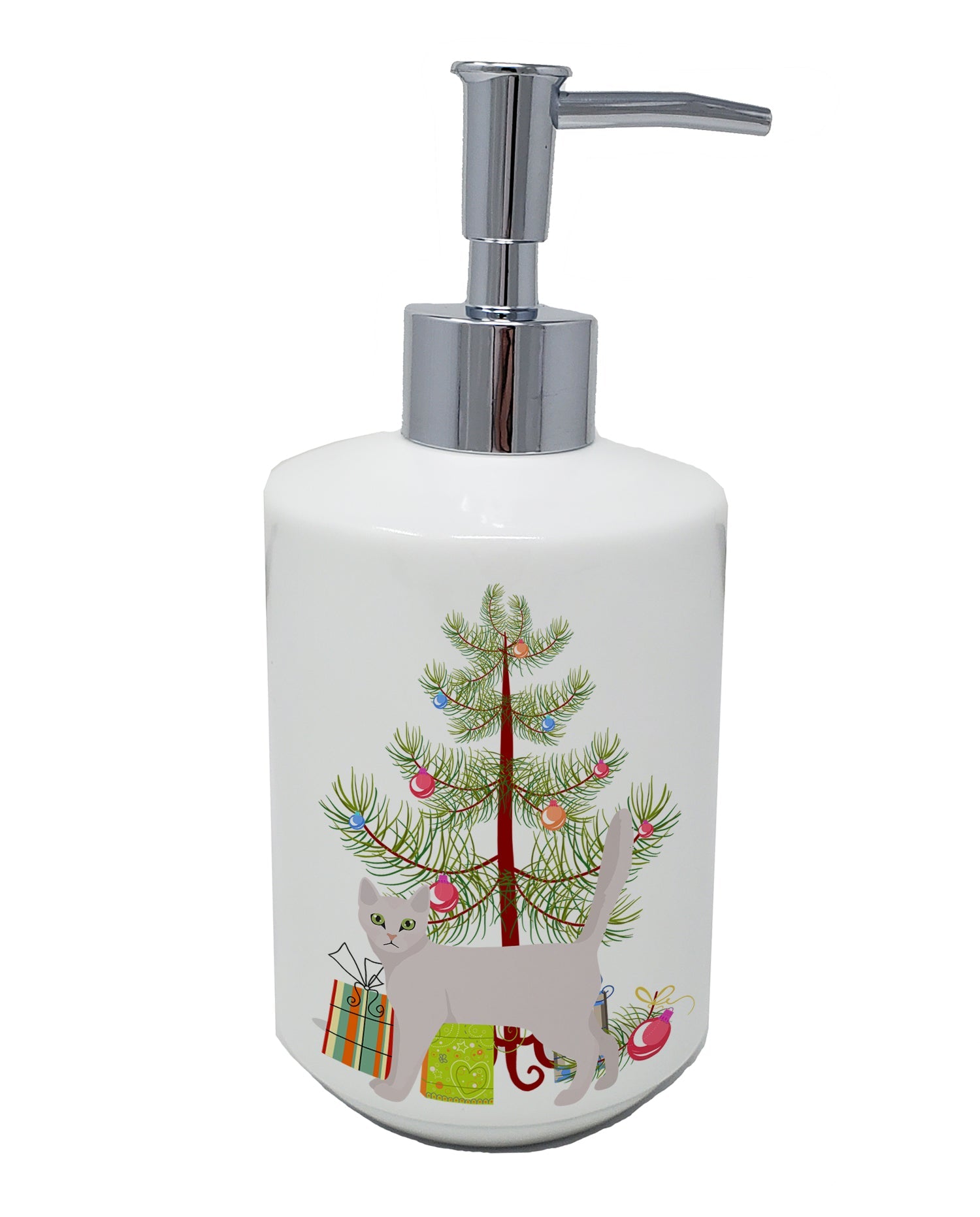 Burmilla Cat Christmas Ceramic Soap Dispenser , Empty Refillable Hand Soap Pump Bottle for Bathroom Kitchen