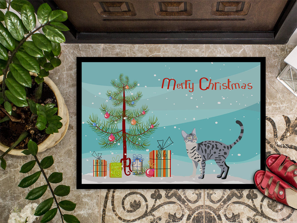 California Spangled Cat Christmas Doormat Indoor Outdoor 24H X 36W Front Door Mat Rugs for Entryway, Non Slip Washable Low Pile,