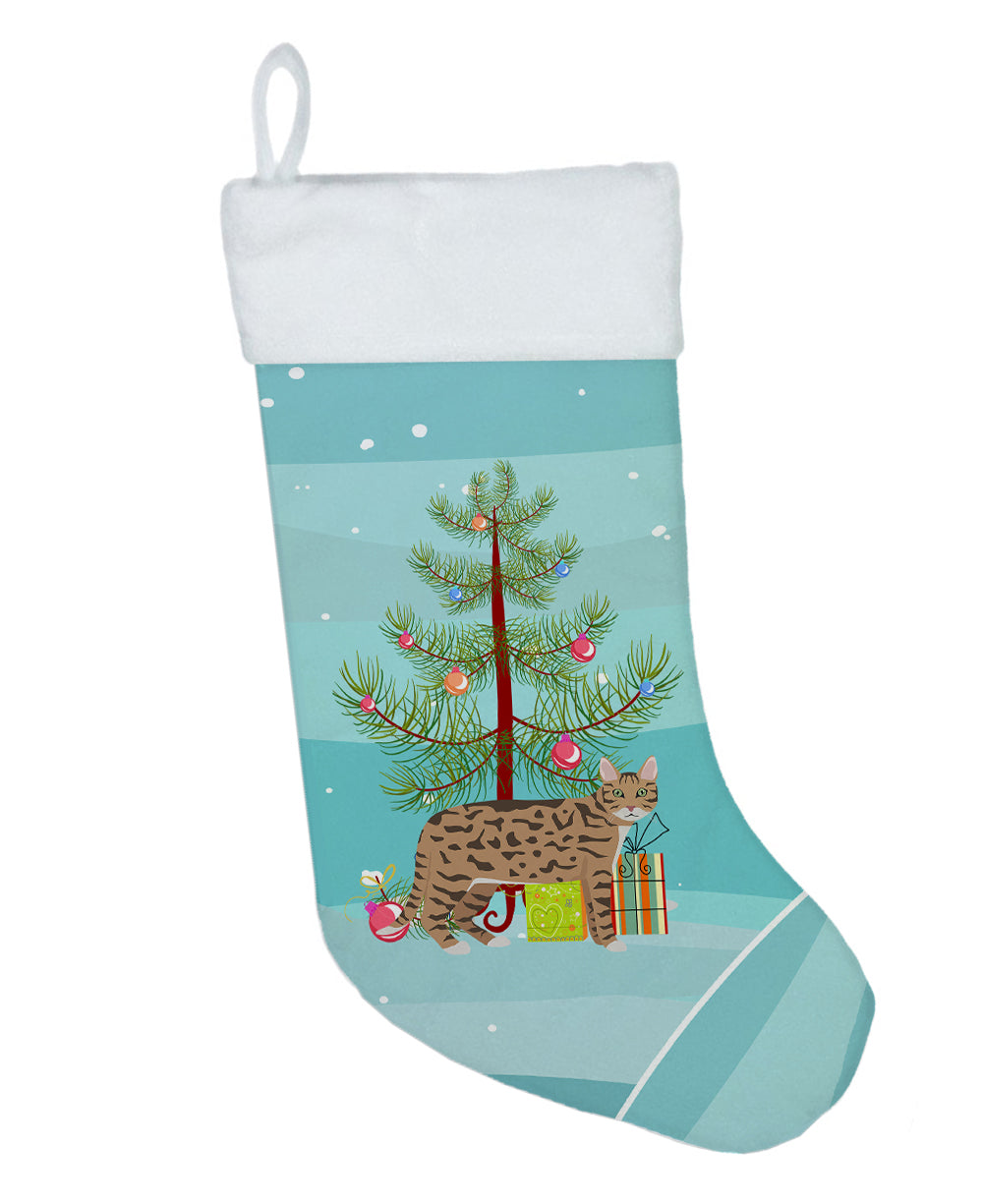 California Spangled Cat Christmas Holiday Stocking Double-Sided Print, Polyester Suede,11x18, Made in USA