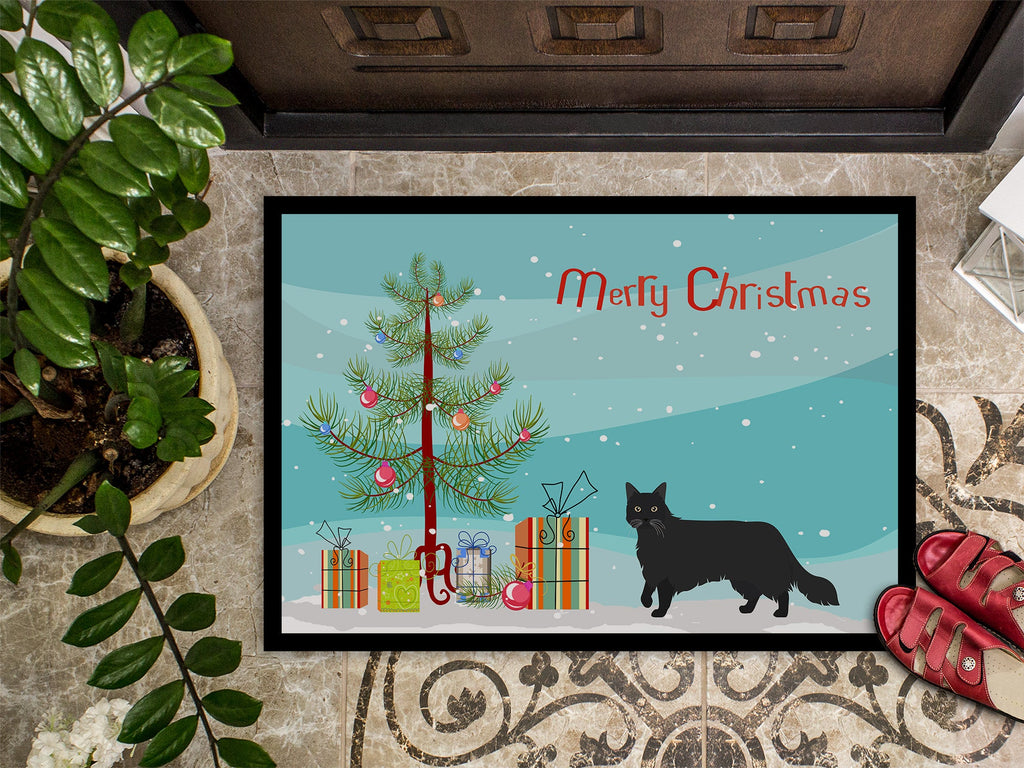 Black Chantilly Tiffany Cat Christmas Doormat Indoor Outdoor 18H X 27W Front Door Mat Rugs for Entryway, Non Slip Washable