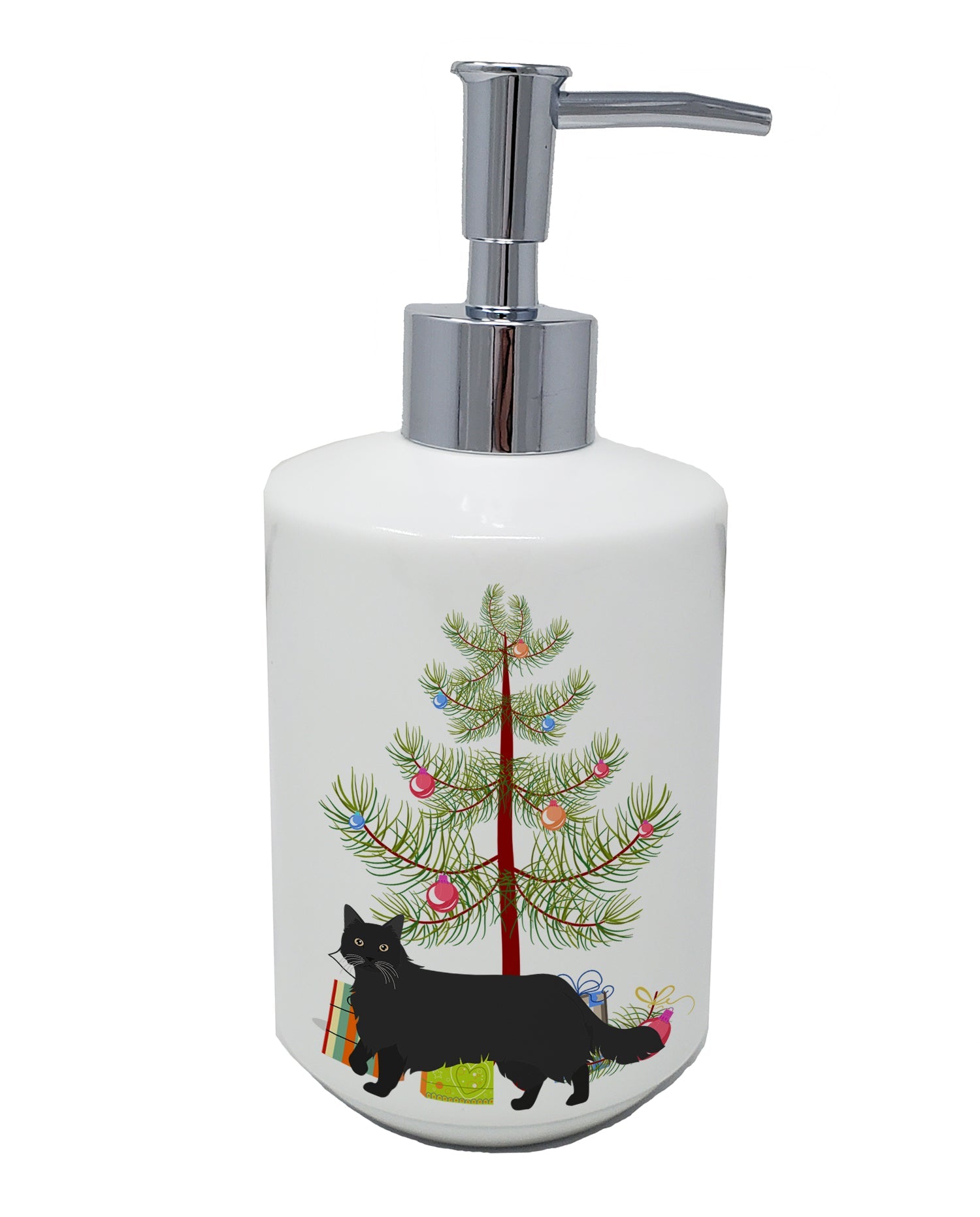 Black Chantilly Tiffany Cat Christmas Ceramic Soap Dispenser , Empty Refillable Hand Soap Pump Bottle for Bathroom Kitchen