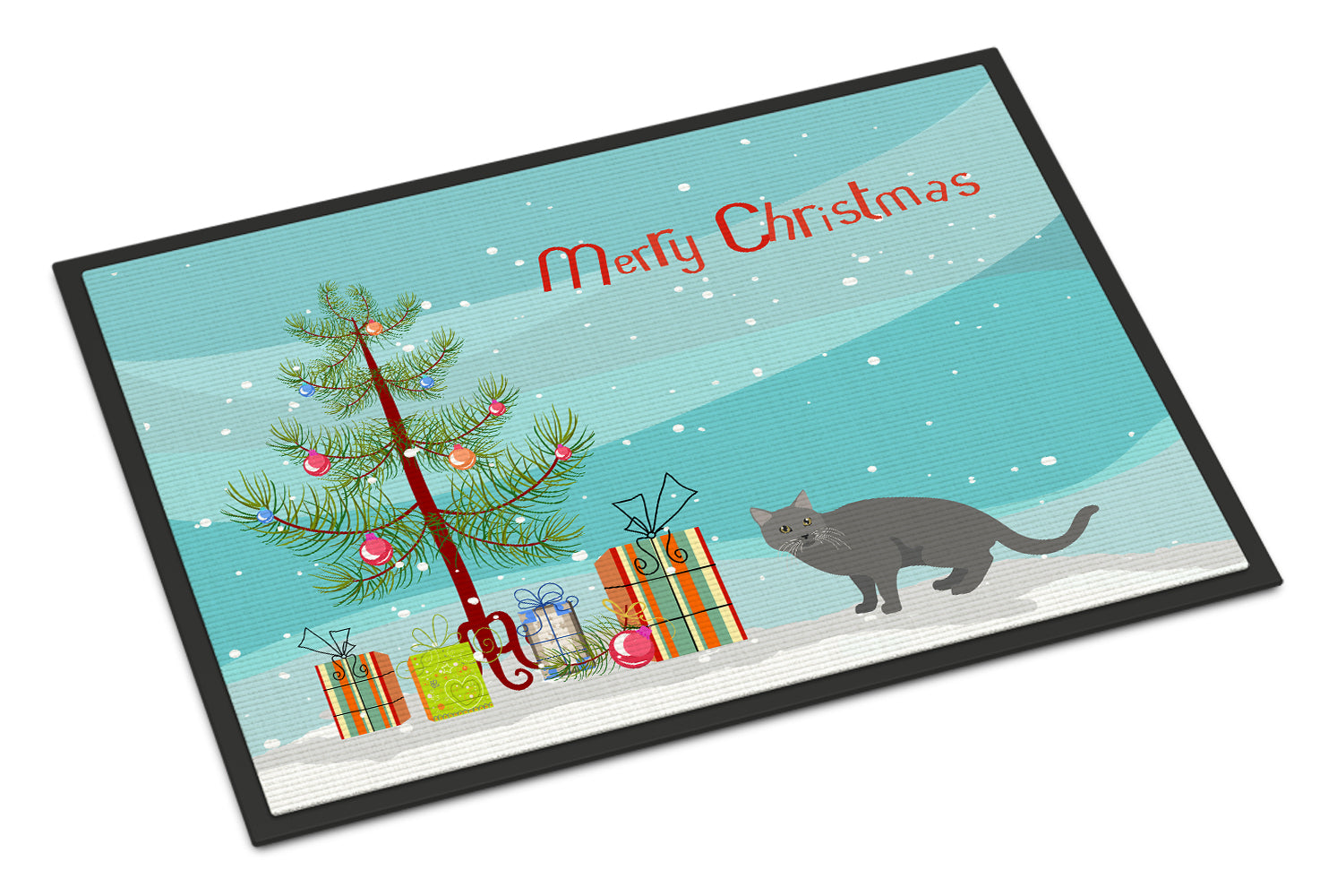 Chartreux Cat Christmas Doormat Indoor Outdoor 24H X 36W Front Door Mat Rugs for Entryway, Non Slip Washable Low Pile,