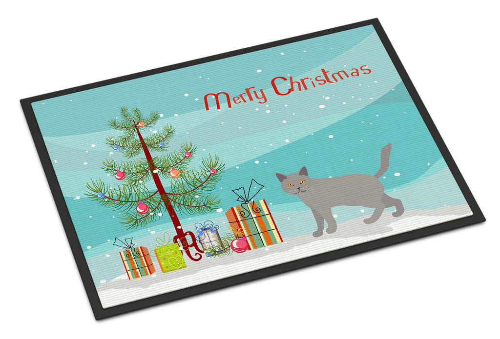 Chartreux Cat Christmas Doormat Indoor Outdoor 18H X 27W Front Door Mat Rugs for Entryway, Non Slip Washable