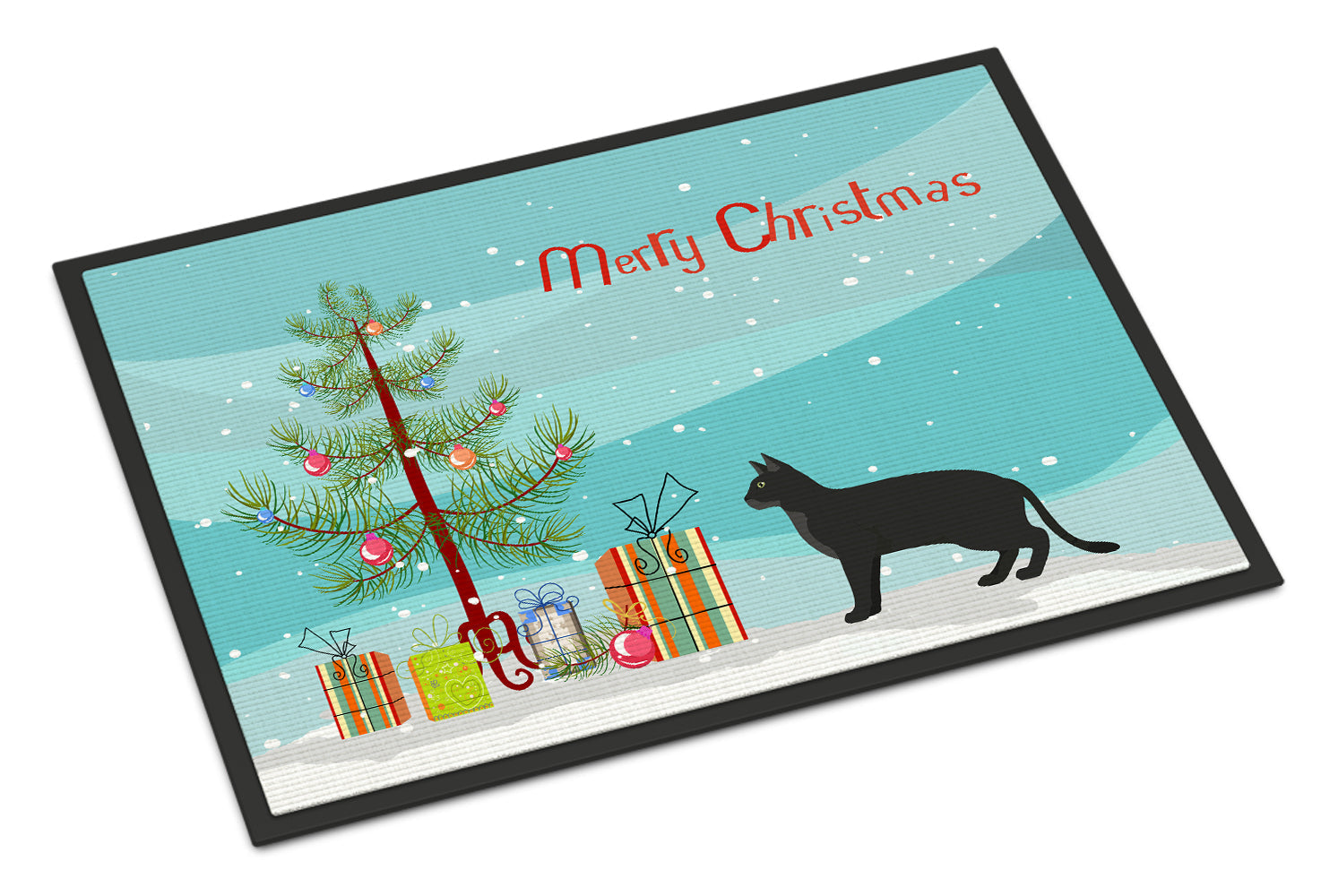Chausie Black Cat Christmas Doormat Indoor Outdoor 18H X 27W Front Door Mat Rugs for Entryway, Non Slip Washable