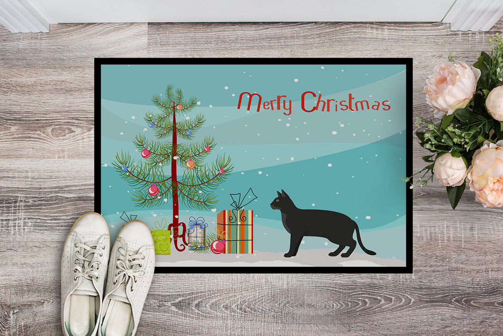 Chausie Black Cat Christmas Doormat Indoor Outdoor 18H X 27W Front Door Mat Rugs for Entryway, Non Slip Washable