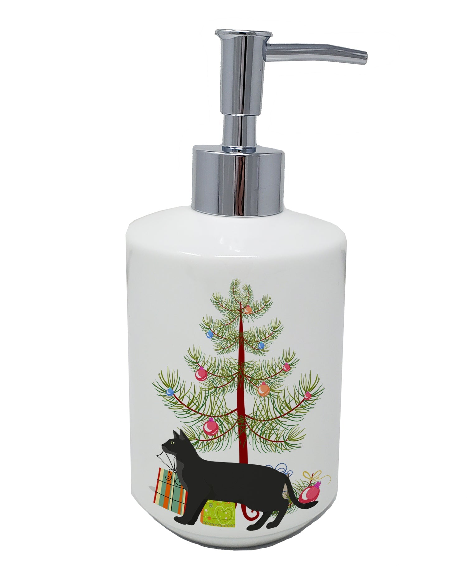 Chausie Black Cat Christmas Ceramic Soap Dispenser , Empty Refillable Hand Soap Pump Bottle for Bathroom Kitchen