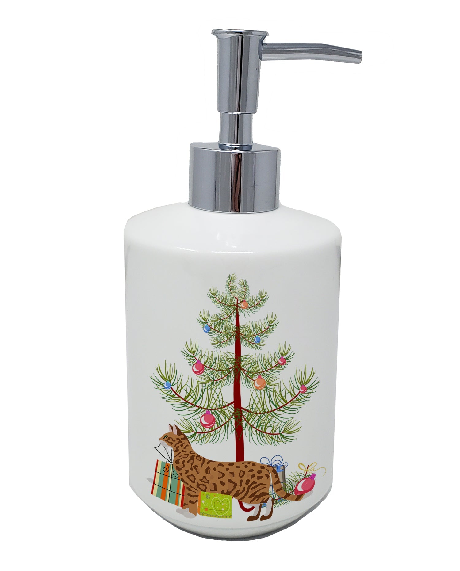 Cheetoh Cat Christmas Ceramic Soap Dispenser , Empty Refillable Hand Soap Pump Bottle for Bathroom Kitchen