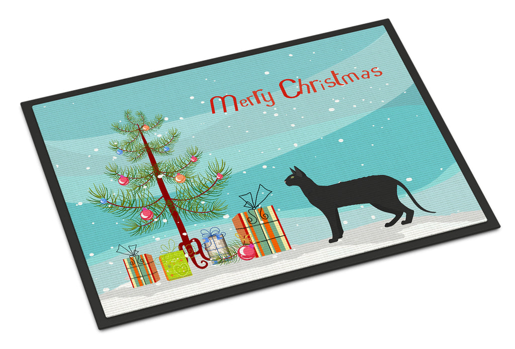 Black Cornish Rex Cat Christmas Doormat Indoor Outdoor 24H X 36W Front Door Mat Rugs for Entryway, Non Slip Washable Low Pile,