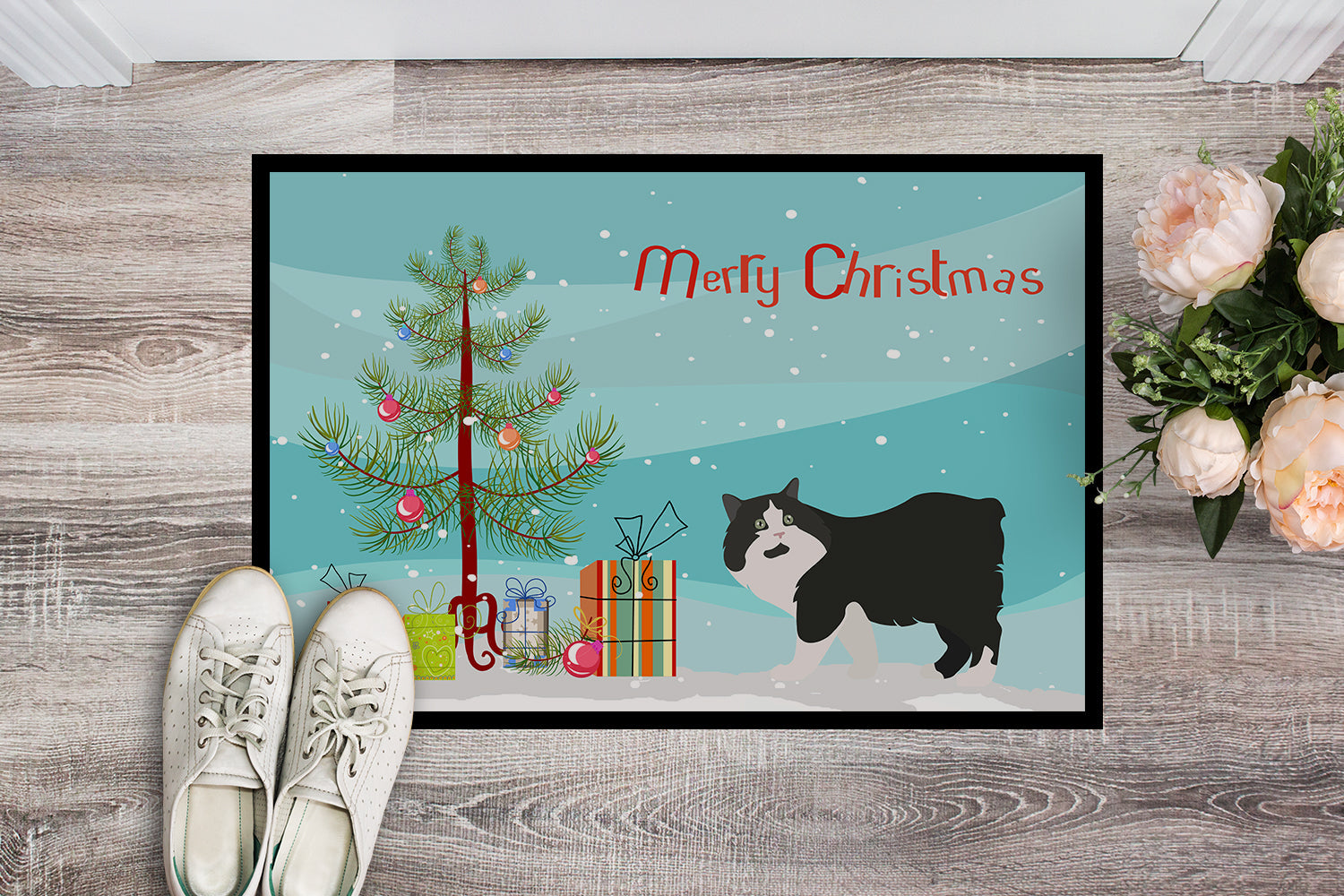 Cymric Cat Christmas Doormat Indoor Outdoor 18H X 27W Front Door Mat Rugs for Entryway, Non Slip Washable