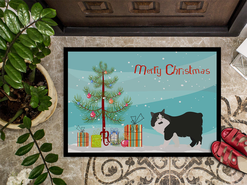 Cymric Cat Christmas Doormat Indoor Outdoor 18H X 27W Front Door Mat Rugs for Entryway, Non Slip Washable