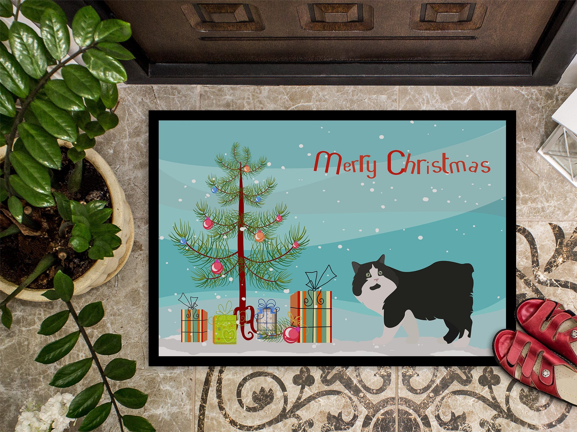 Cymric Cat Christmas Doormat Indoor Outdoor 18H X 27W Front Door Mat Rugs for Entryway, Non Slip Washable