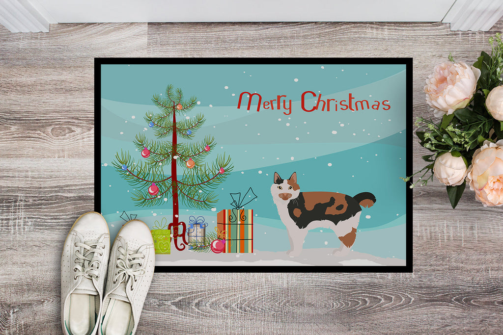 Cymric Cat Christmas Doormat Indoor Outdoor 18H X 27W Front Door Mat Rugs for Entryway, Non Slip Washable