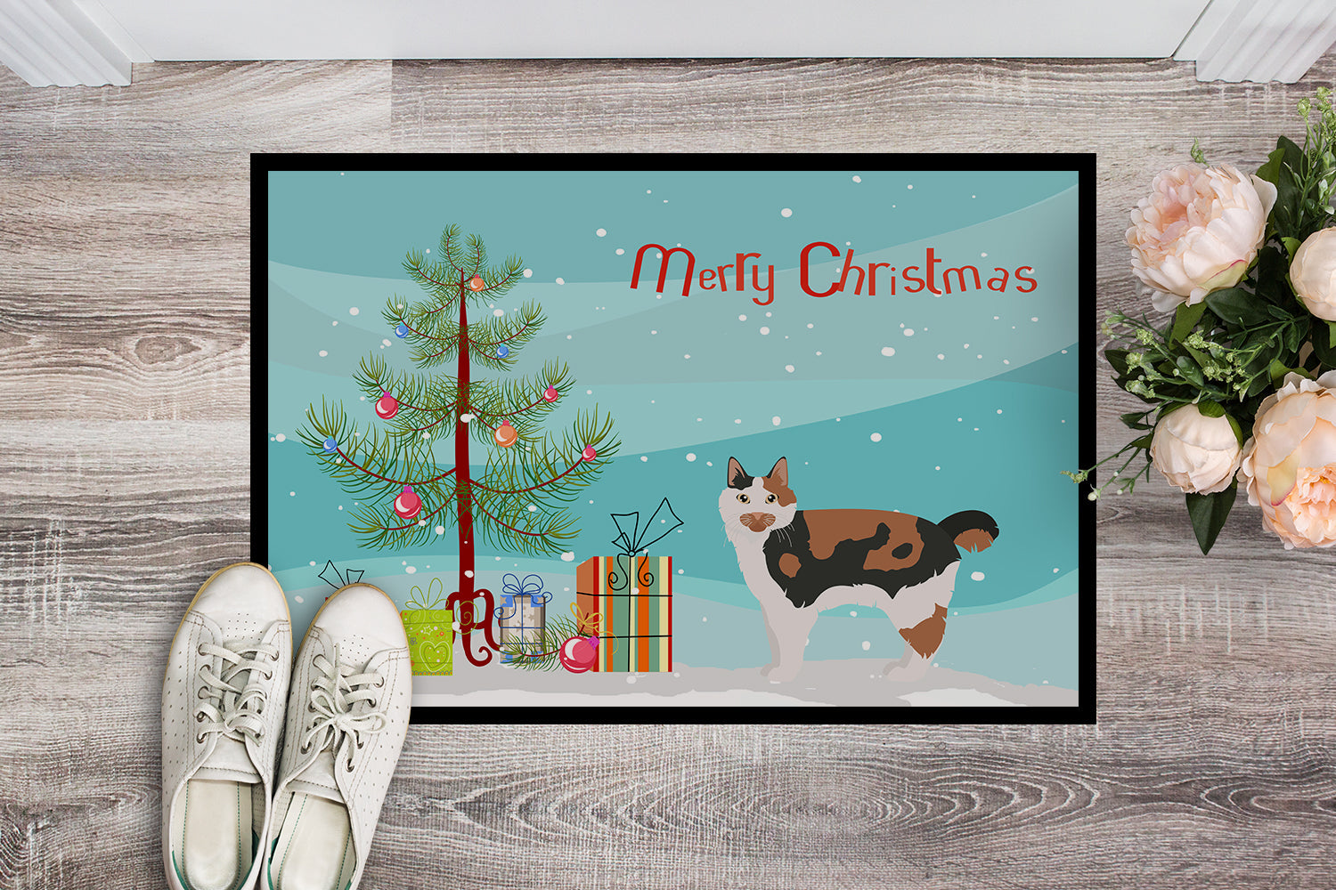 Cymric Cat Christmas Doormat Indoor Outdoor 18H X 27W Front Door Mat Rugs for Entryway, Non Slip Washable