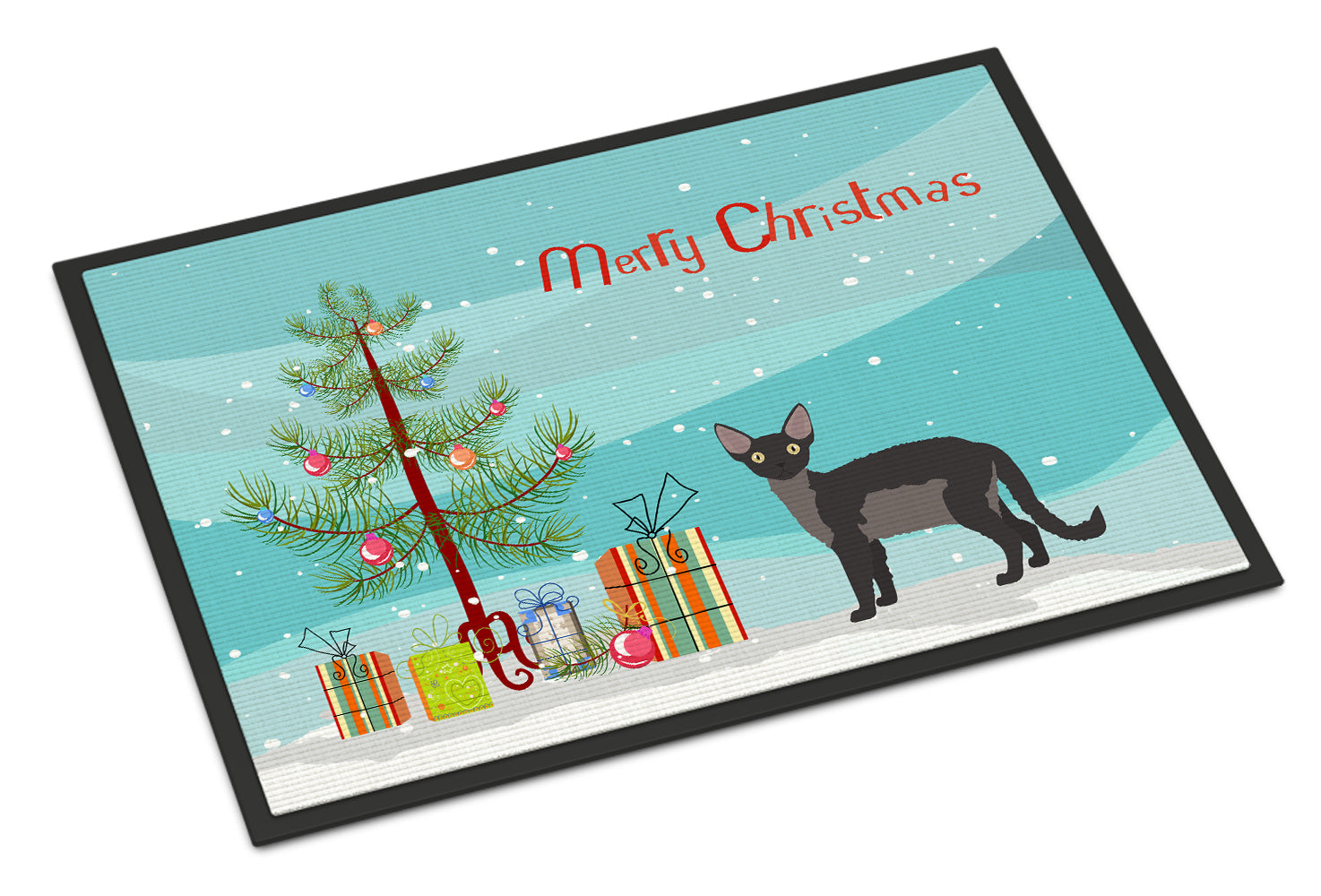 Devon Rex Cat Christmas Doormat Indoor Outdoor 18H X 27W Front Door Mat Rugs for Entryway, Non Slip Washable