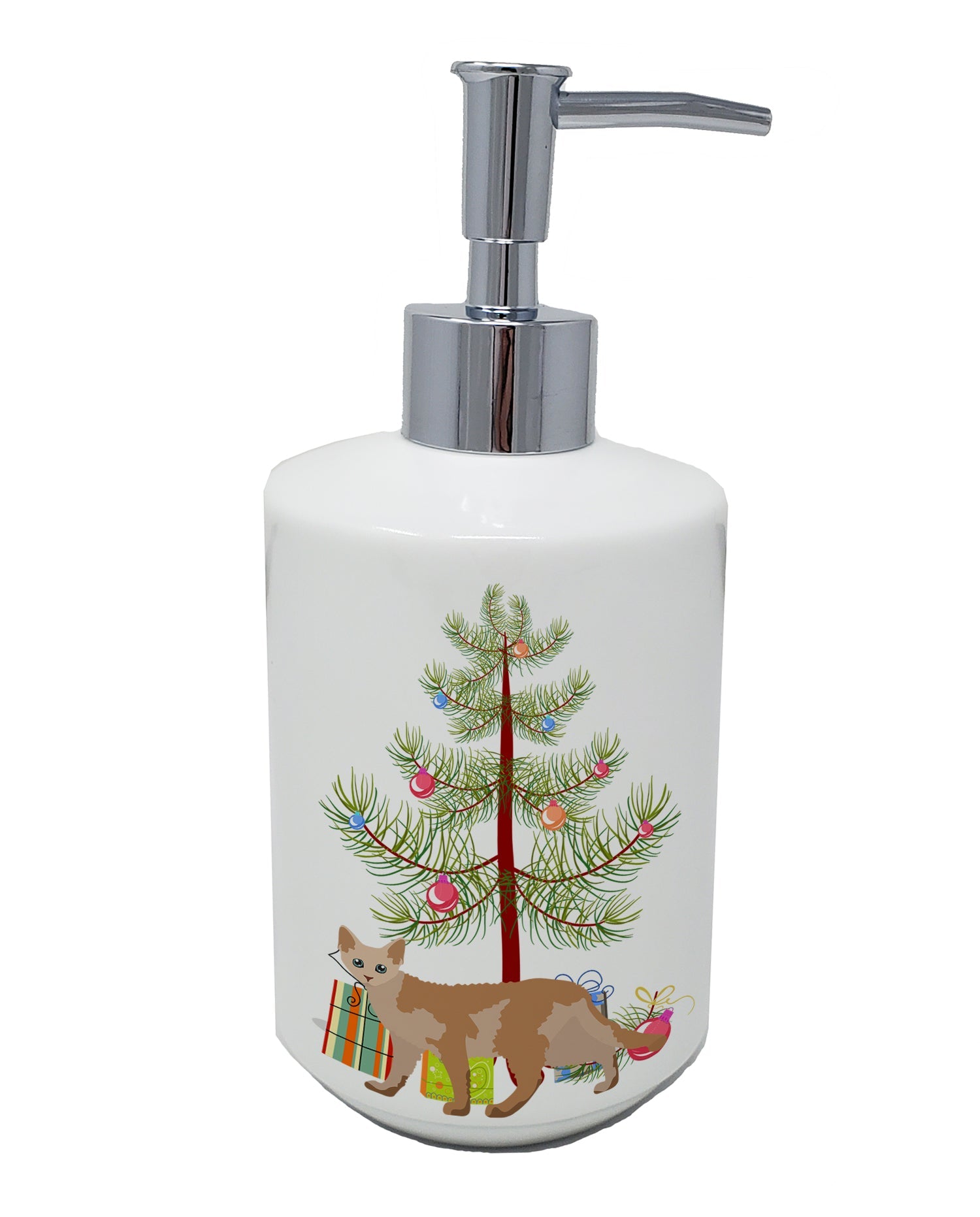 Devon Rex Cat Christmas Ceramic Soap Dispenser , Empty Refillable Hand Soap Pump Bottle for Bathroom Kitchen