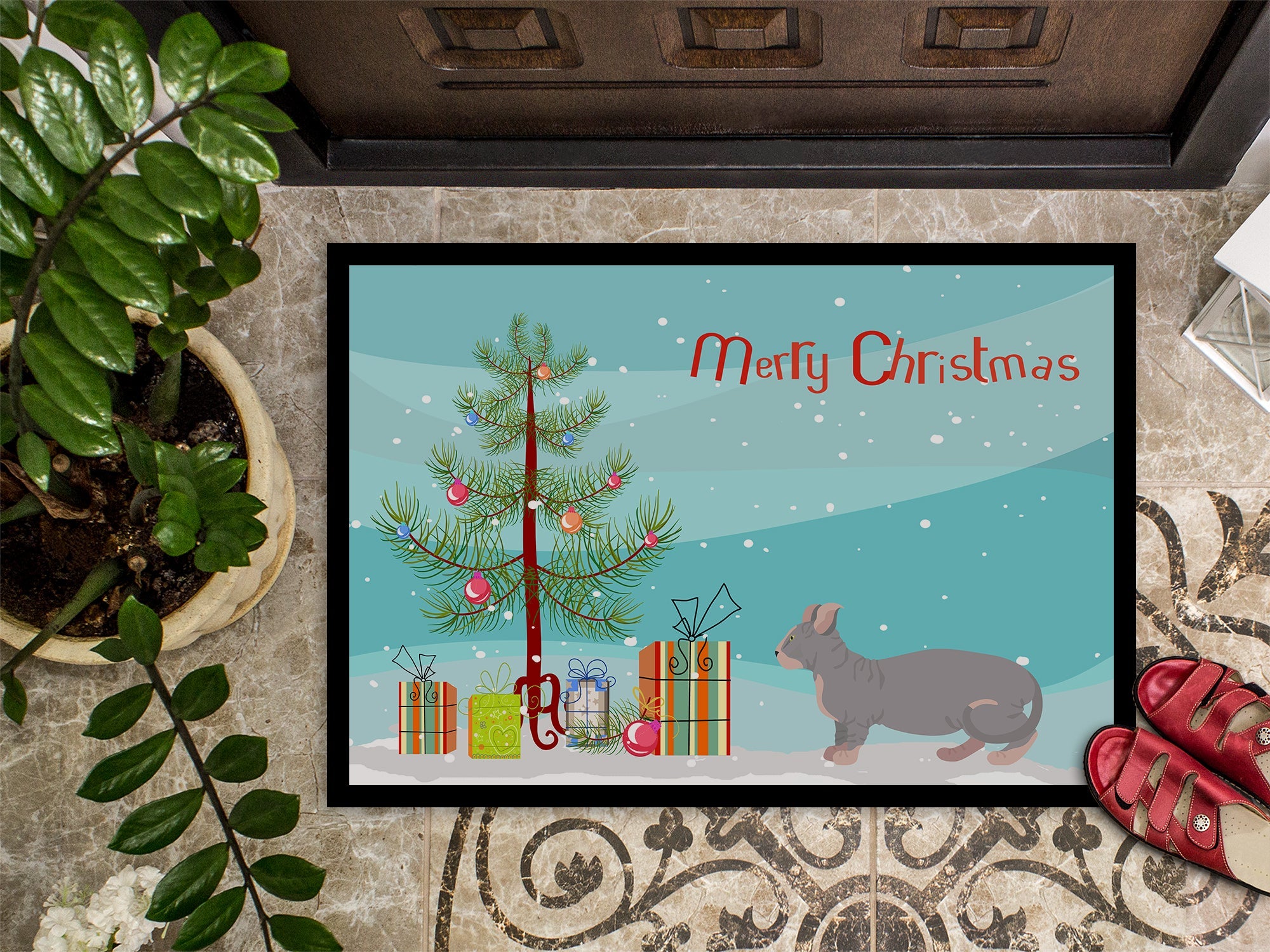 Dwelf Cat Christmas Doormat Indoor Outdoor 18H X 27W Front Door Mat Rugs for Entryway, Non Slip Washable