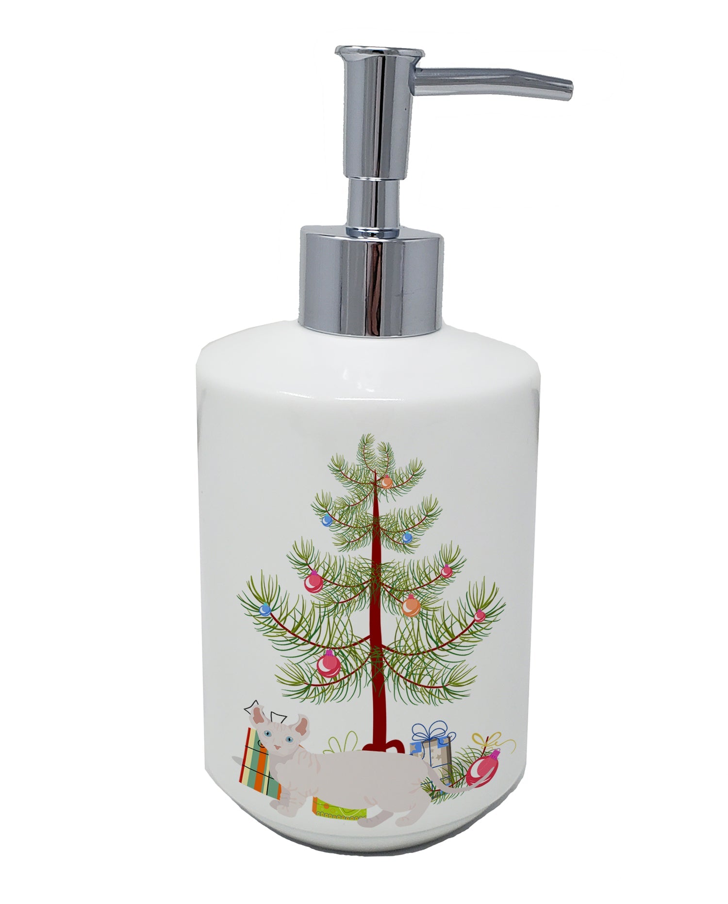 Dwelf Cat Christmas Ceramic Soap Dispenser , Empty Refillable Hand Soap Pump Bottle for Bathroom Kitchen