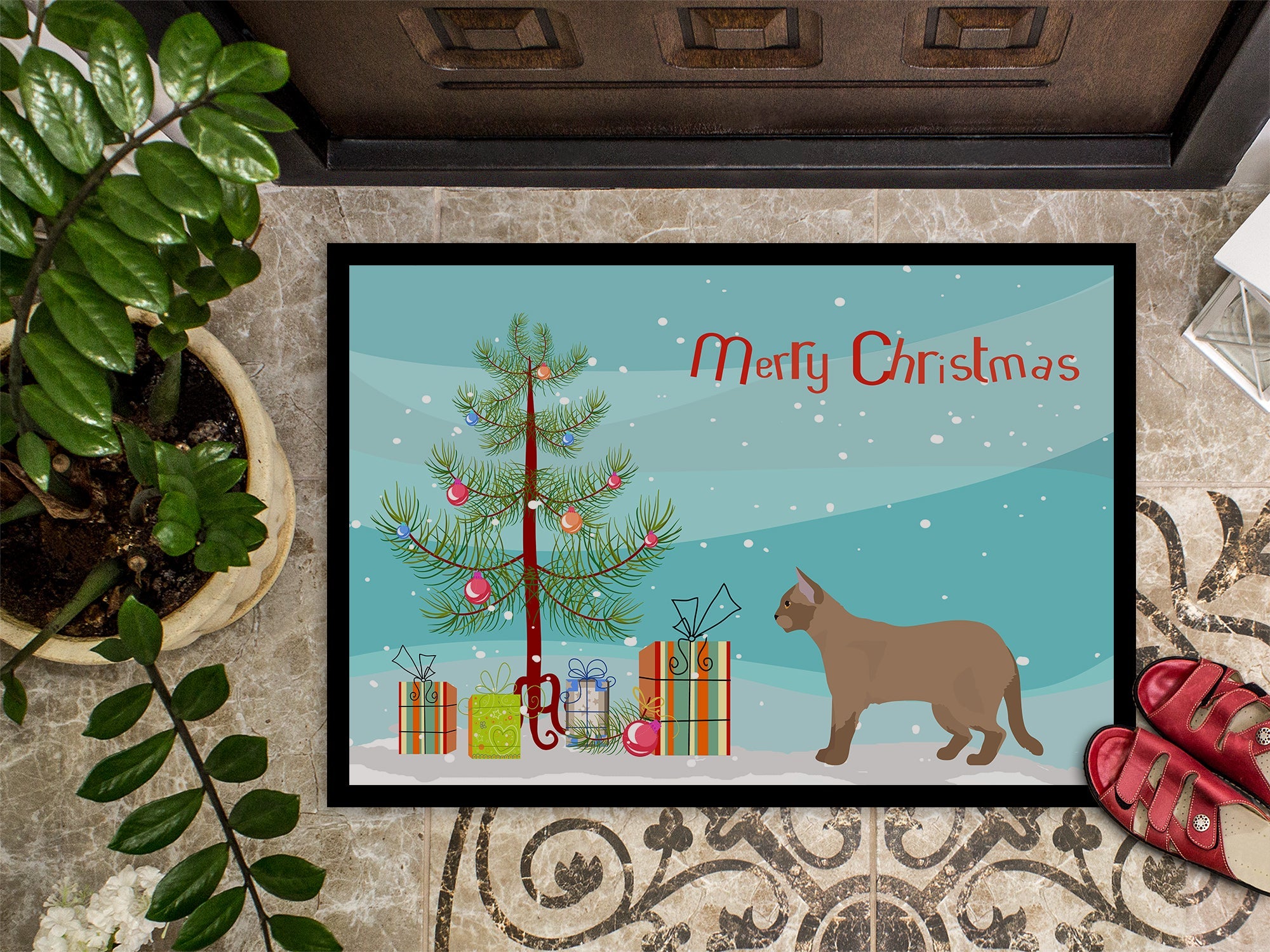 European Burmese Cat Christmas Doormat Indoor Outdoor 18H X 27W Front Door Mat Rugs for Entryway, Non Slip Washable