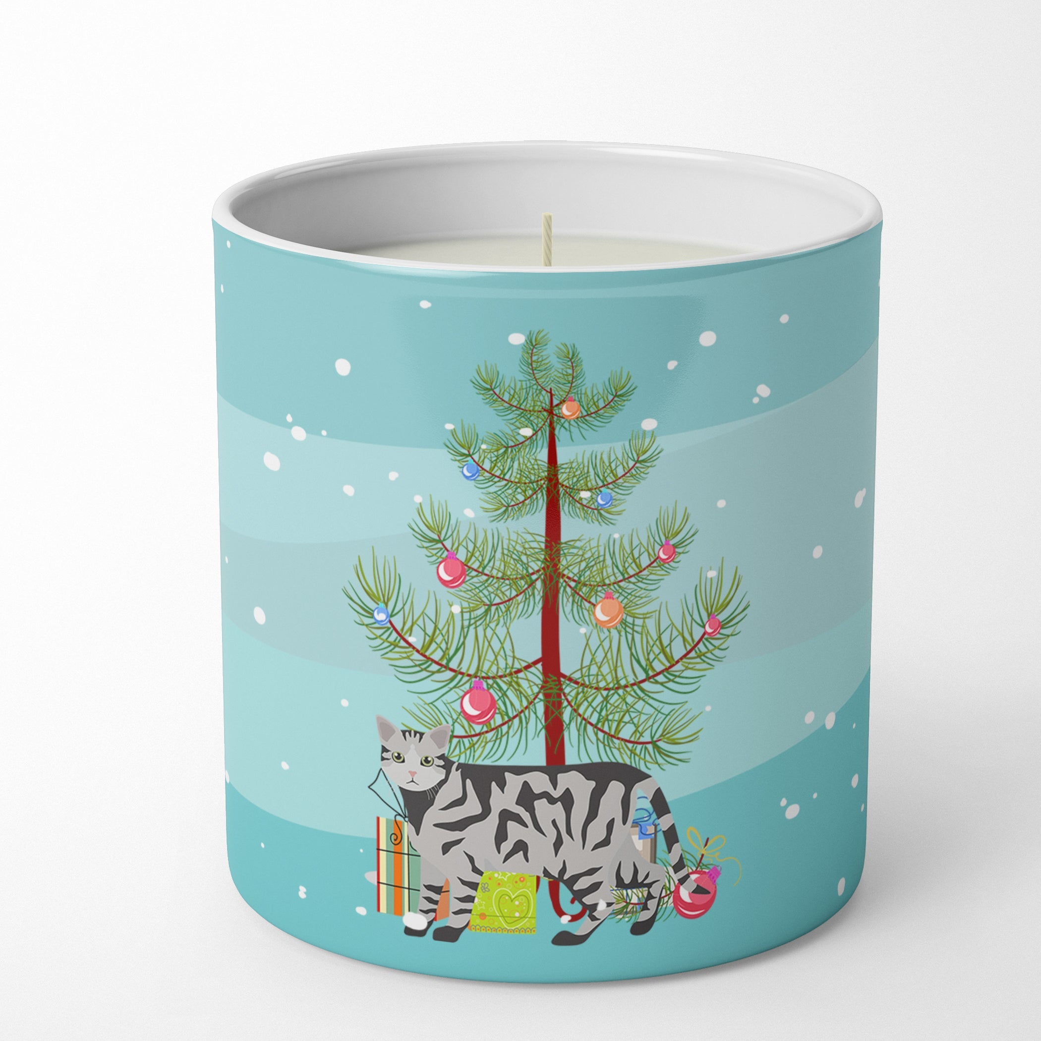 European Shorthair Cat Christmas Decorative Soy Candle Nature Soy Wax Essential Oil Home Decor Ideal for Bedroom Kitchen Bath Office Gift, 10 oz