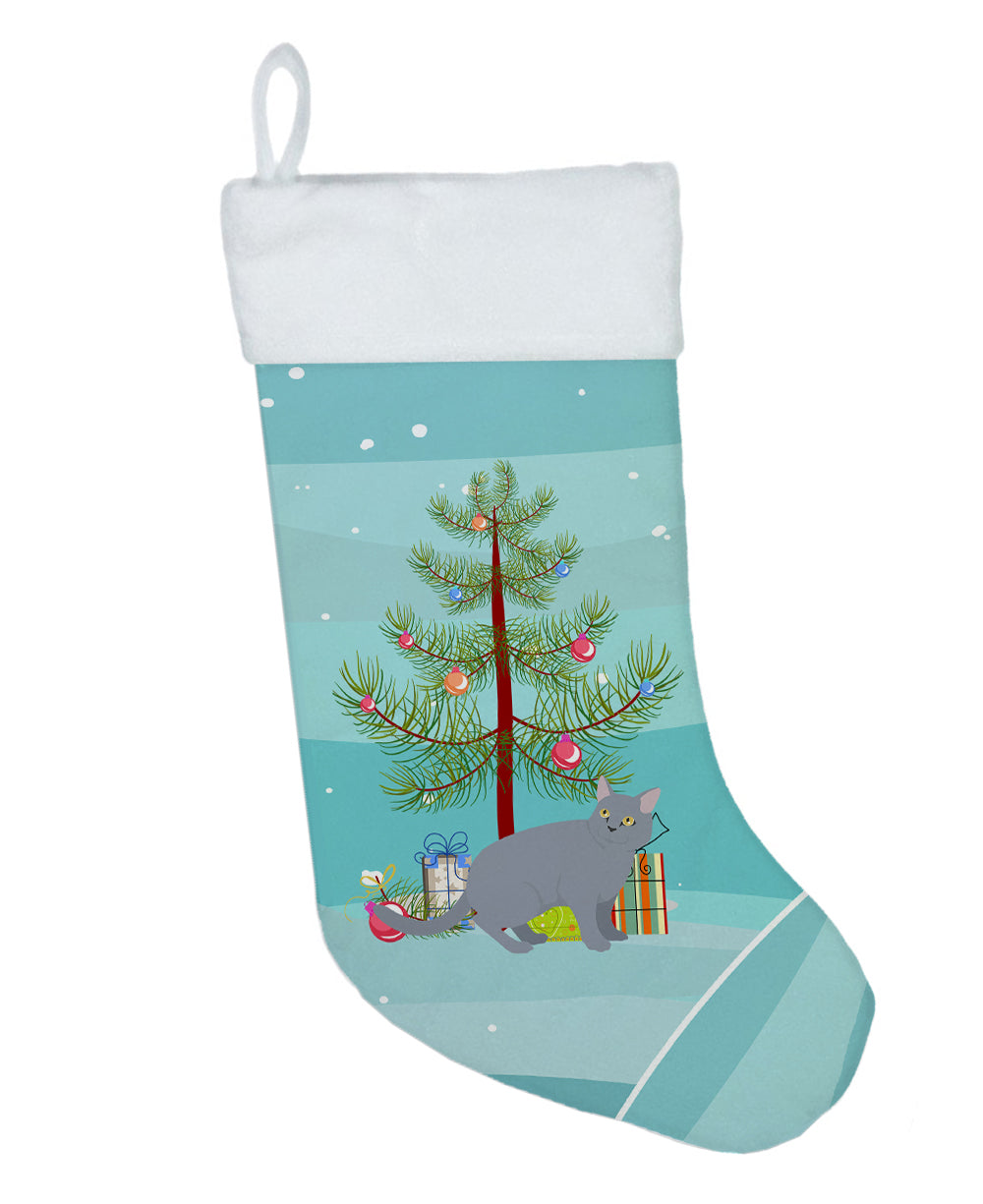 European Shorthair Cat Christmas Holiday Stocking Double-Sided Print, Polyester Suede,11x18, Made in USA